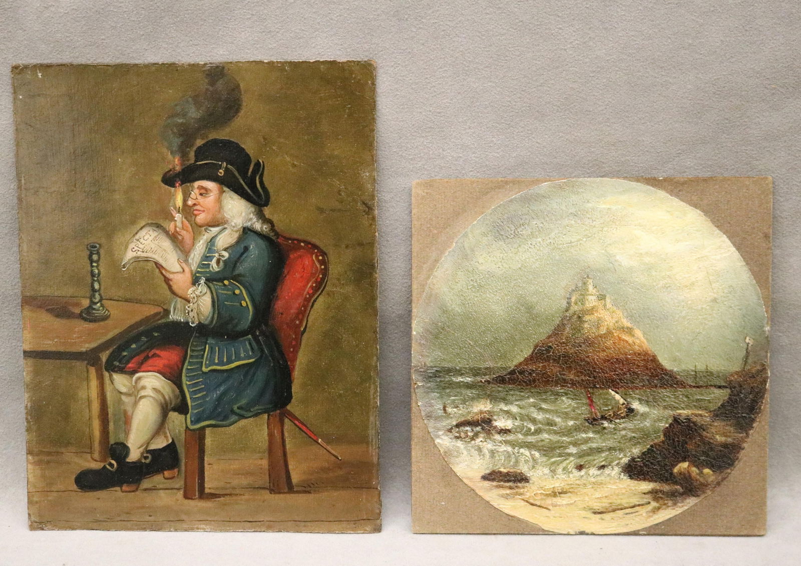 English School , 19th century, Two works: "The Scholarly Gentleman" and "The Island Fortress", Oil (1 of 12)