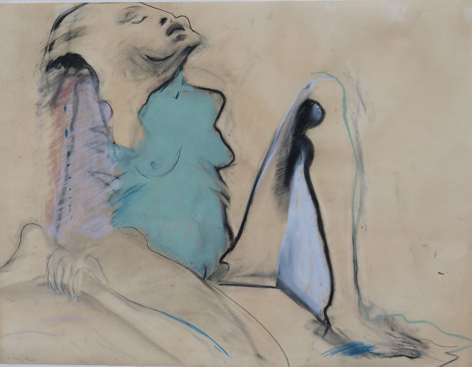 Mary Frank, American / English, born 1933, Bather, 20 x 26 inches; frame: 29 x 34 inches: MARY FRANKAmerican / English,, born 1933BatherMixed media on paper. Signed lower left. Framed. Not examined out of frame.20 x 26 inches; frame: 29 x 34 inches ARTIST PROFILE: Born in London in