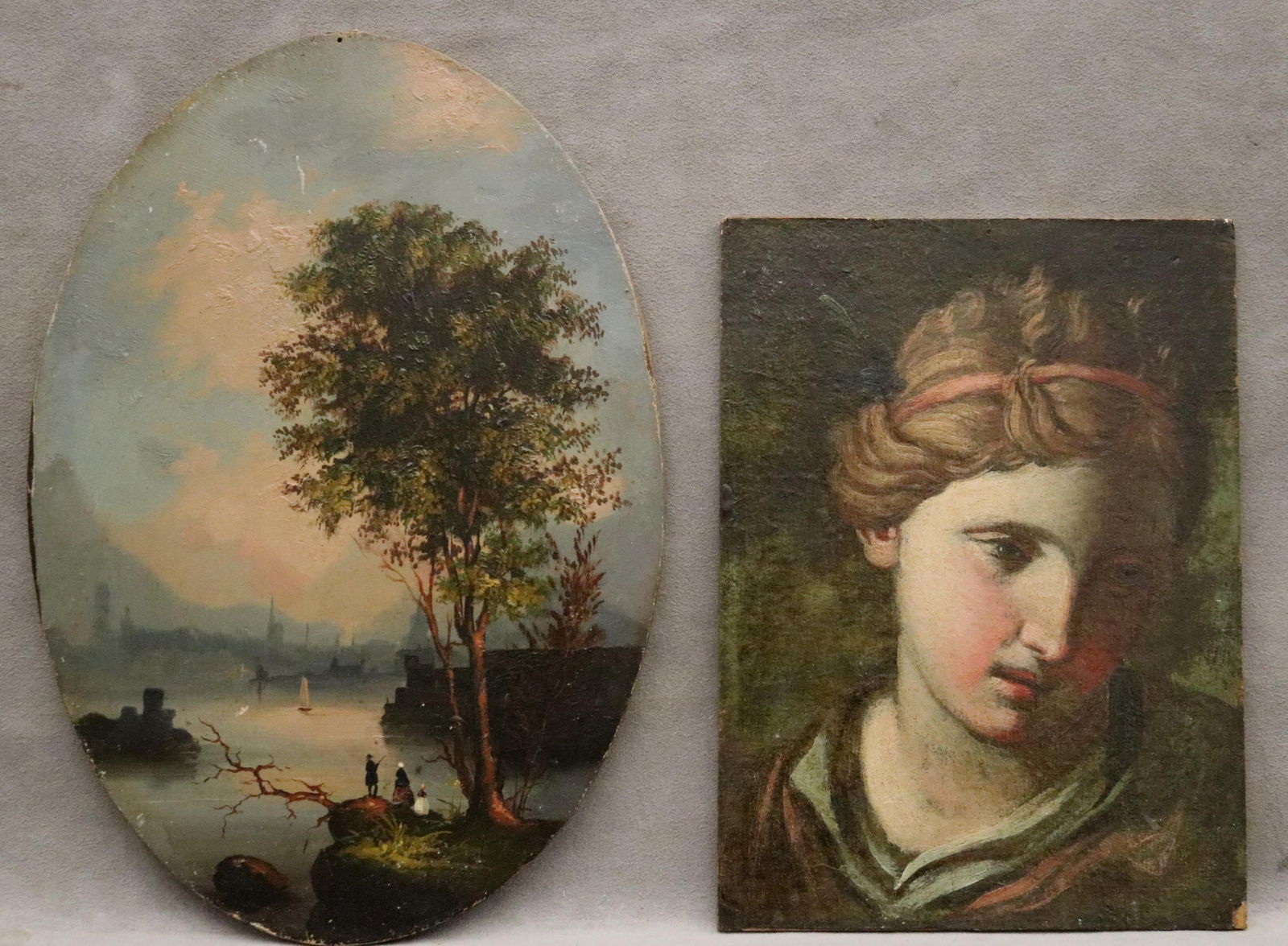 Italian School , 19th Century, Two Works: "Bay of Naples" and "Neoclassical Muse", Oil on board., (1 of 11)
