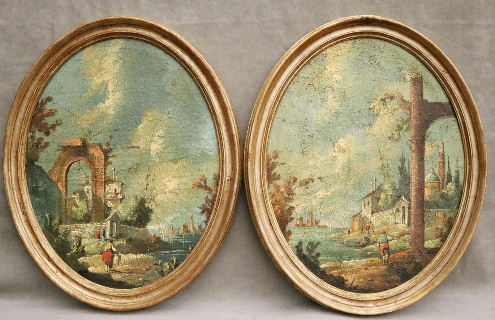 Italian School , 19th century, Pair of Capriccio Landscape Panels, Oil on canvas, 21 x 16 inches (1 of 15)