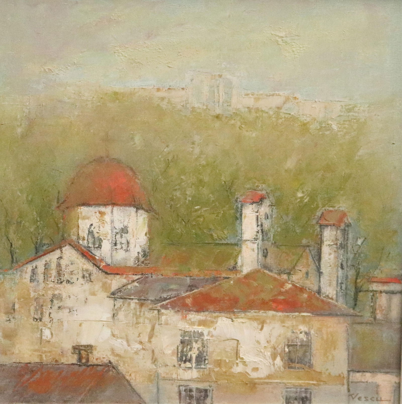 Vescu Teodor, Romanian born 1958, "Vedere din Atena" (View from Athens), 1993, Oil on canvas., 15.5 (1 of 13)