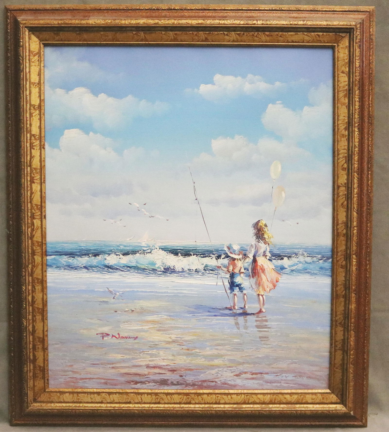 American School , 20th century, A Day at the Beach, Oil on canvas., Artwork: 24 x 20 inches (1 of 10)