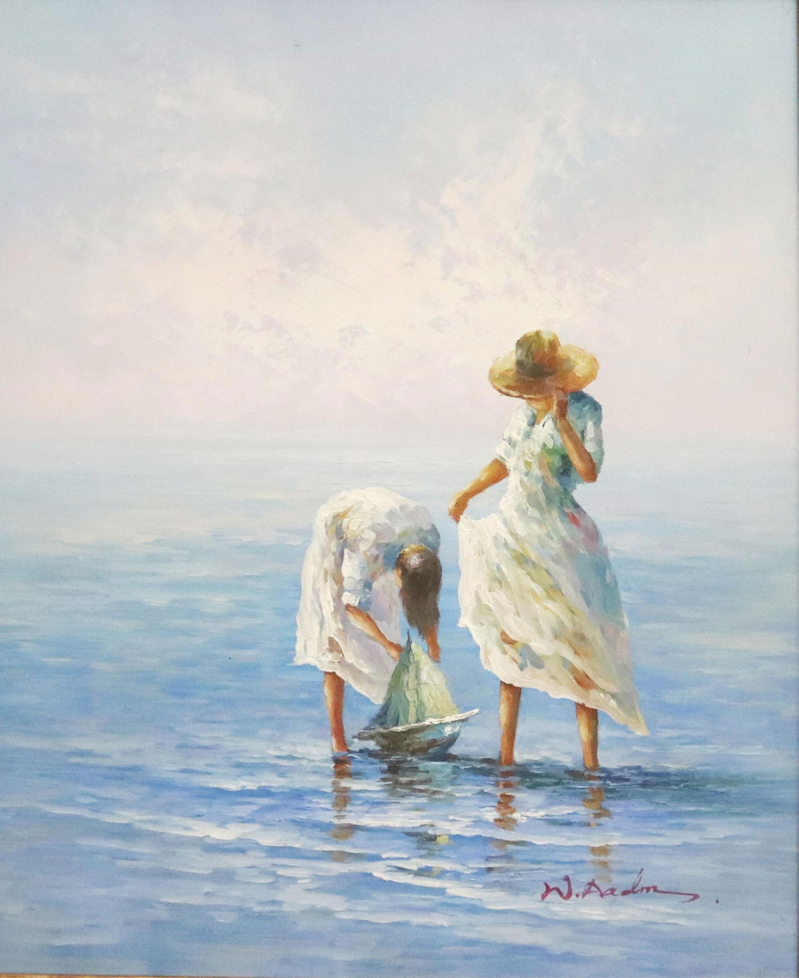 American School , 20th Century, Children at the Shore, Oil on canvas., Artwork: 24 x 20 inches (1 of 9)