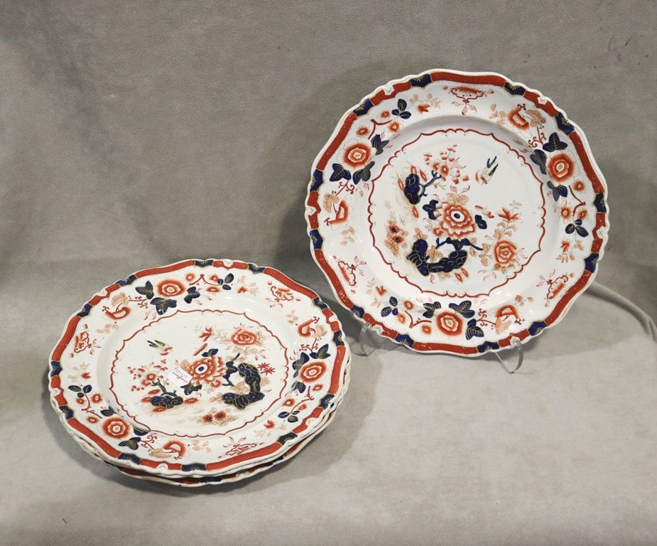 SET FOUR IMARI PATTERN "STONE" IRONSTONE PATTERN PLATES. 19th century. - D" 10 1/4 in. (1 of 6)