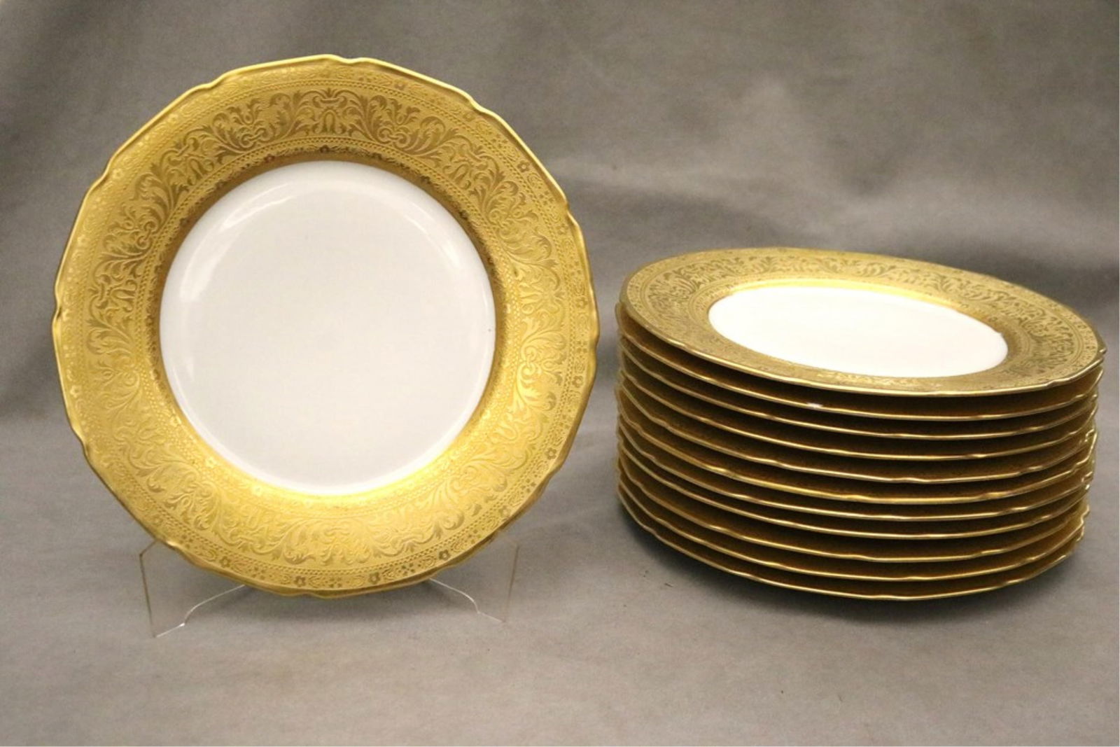 SET TWELVE T & V LIMOGES GOLD BORDERED SERVICE PLATES late 19th-early 20th century - D: 11 in.. (1 of 10)