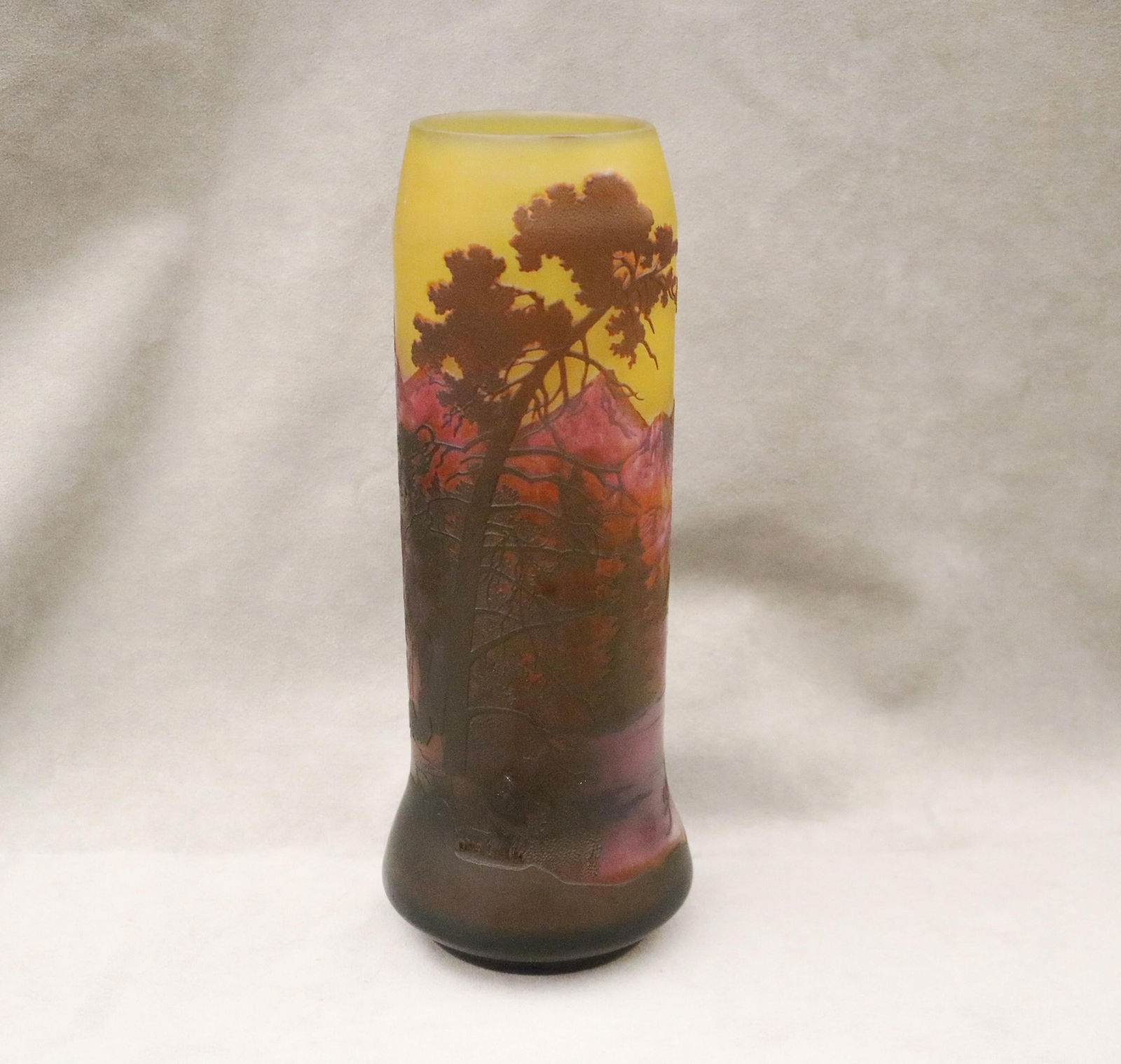 ART GLASS LANDSCAPE VASE SIGNED GALLE, - H: 12 1/2 in. (1 of 9)