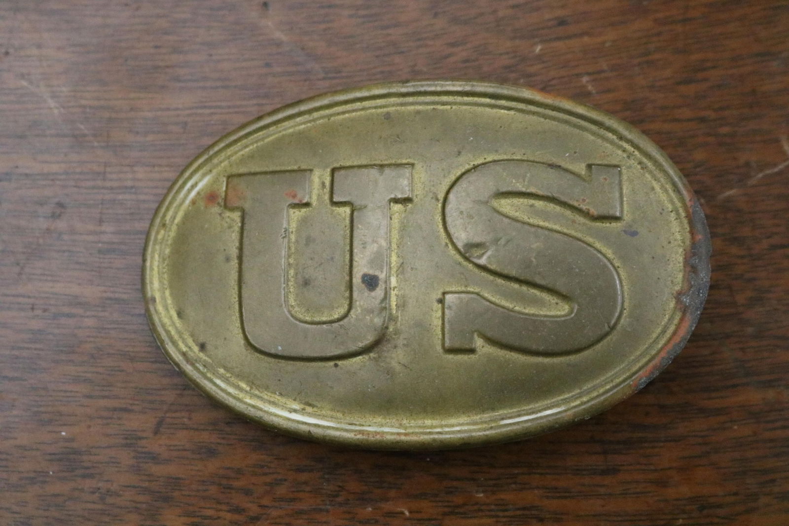 CIVIL WAR UNION BRASS OVAL BELT BUCKLE. - 2 3/16" x 3 7/16". (1 of 5)