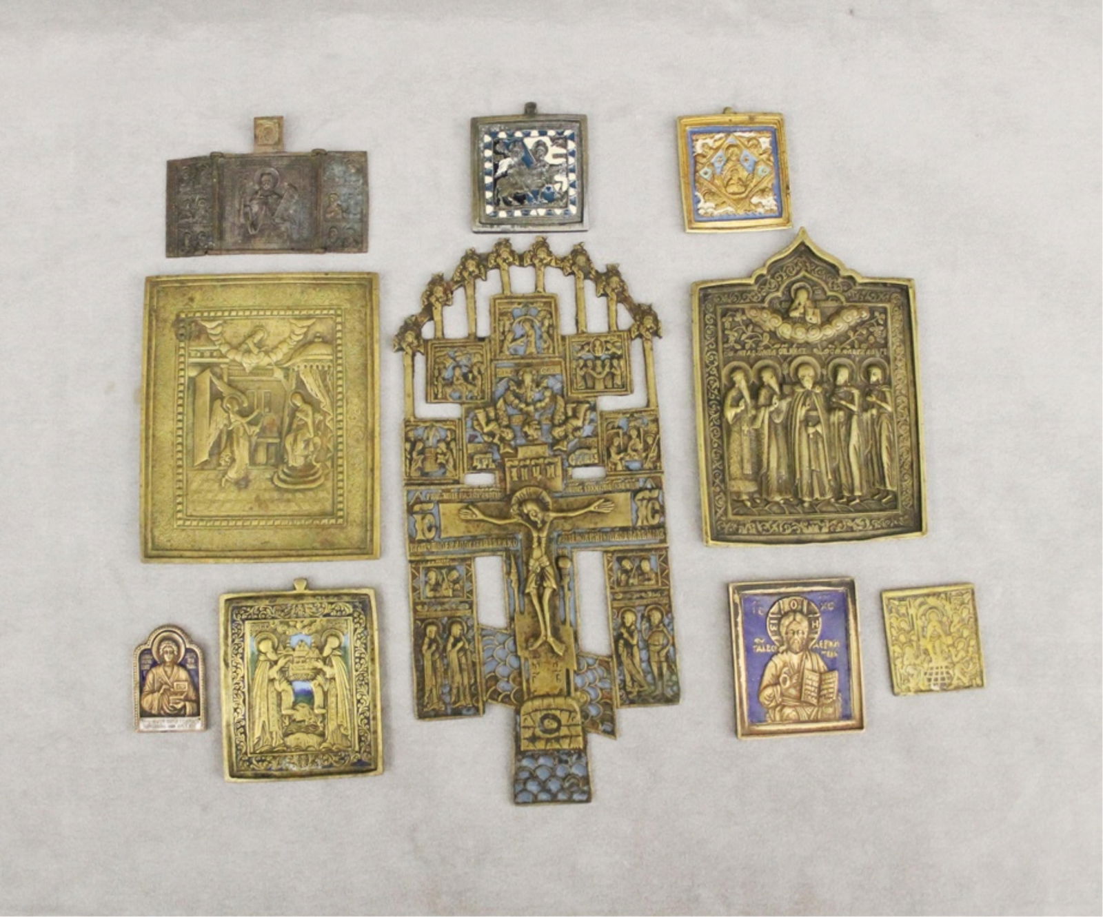 TEN ASSORTED RUSSIAN RELIEF-CAST TRAVELING ICONS - . (1 of 6)