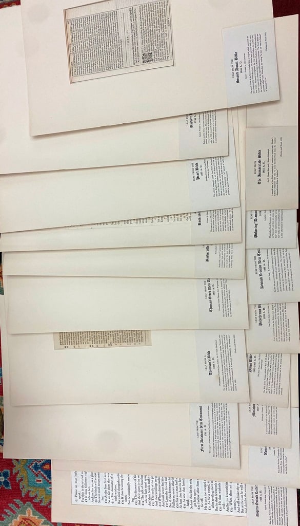 FIFTEEN INDIVIDUAL MOUNTED BIBLE LEAVES 17th to 20th century - . (1 of 20)