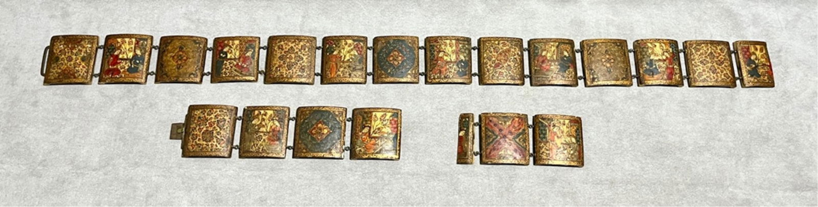 Hand-painted bone Persian storyteller belt parts - . (1 of 16)