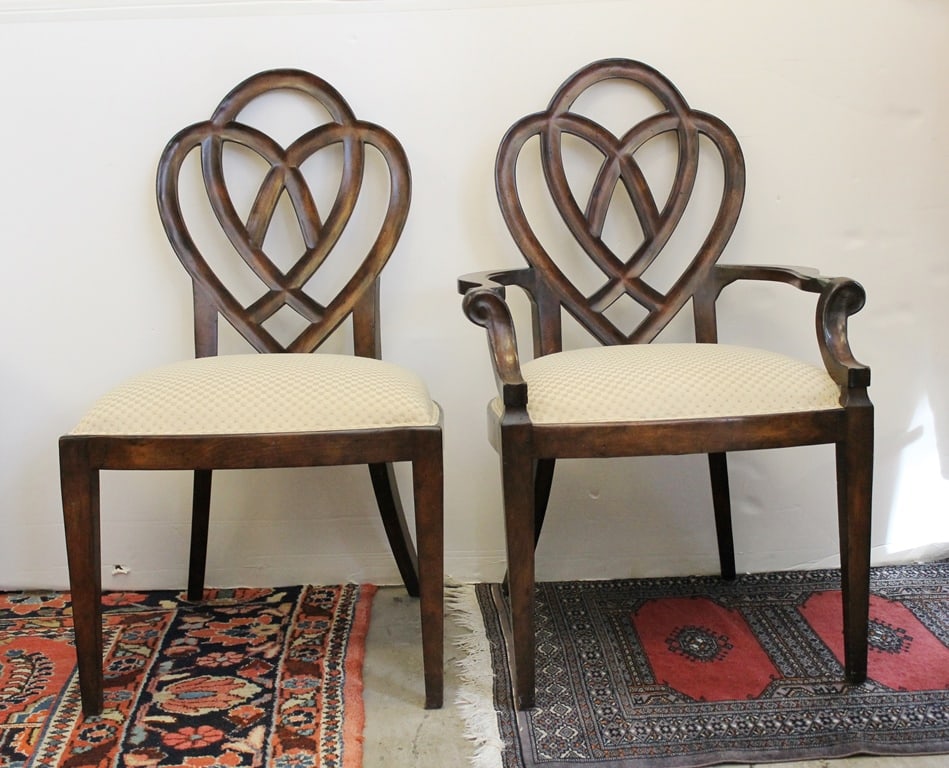 SET OF TWELVE DESIGNER CUSTOM-MADE MAHOGANY "HEART AND DIAMOND" DINING CHAIRS. Including two (1 of 13)