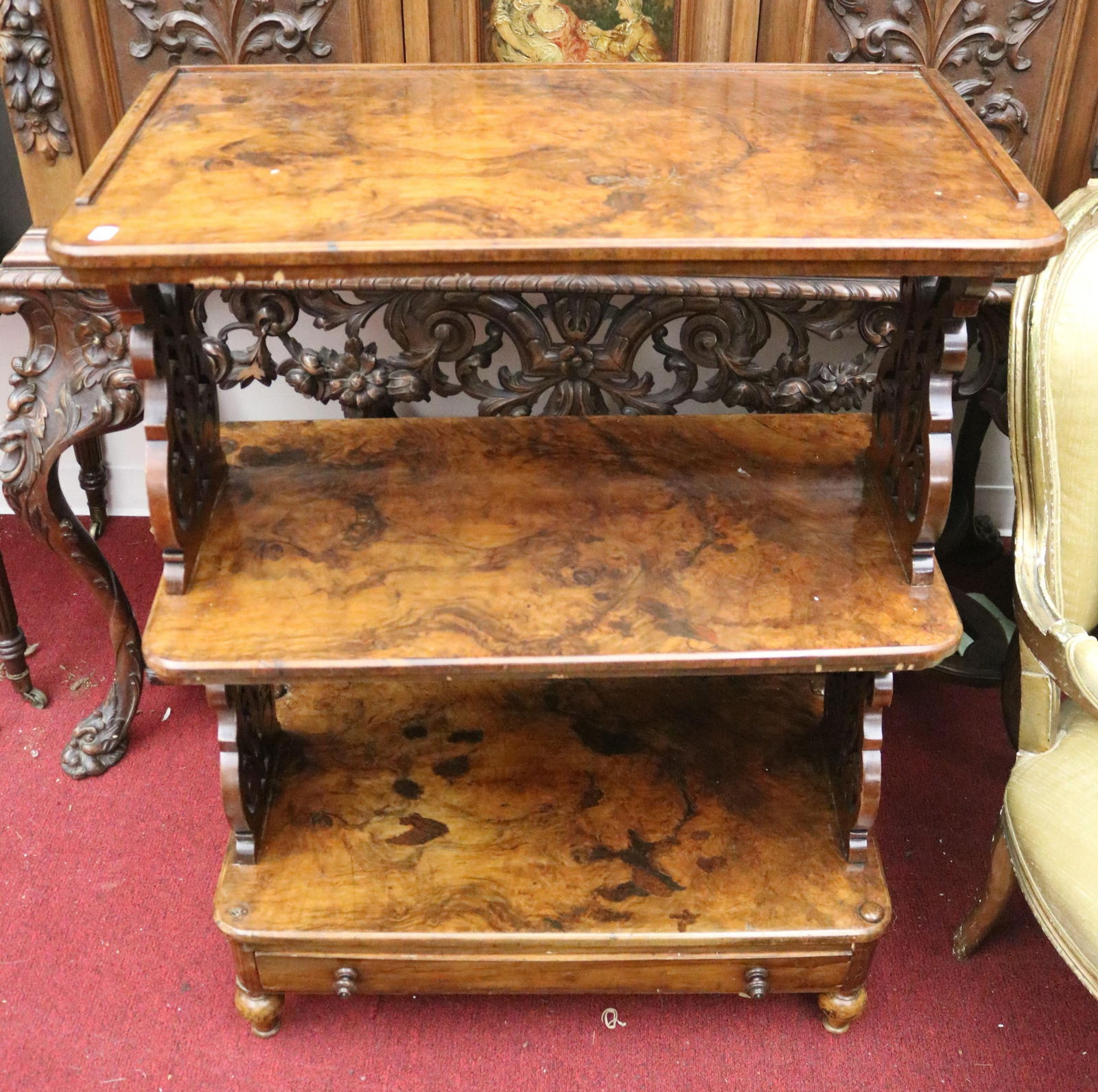VICTORIAN ROSEWOOD TWO-SHELF STAND mid 19th century - H: 41 1/4 in. W: 30 in. D: 16 1/2 in.. (1 of 8)
