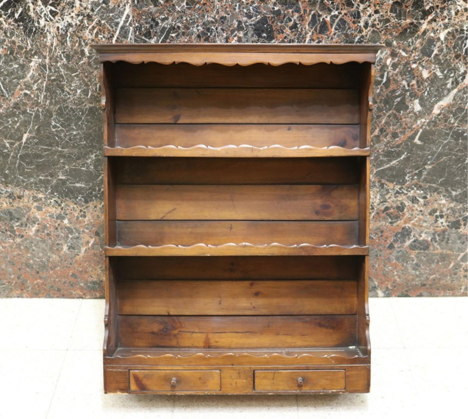 AMERICAN PINE HANGING DISPLAY SHELVES WITH TWO DRAWERS 18th century - H: 32 1/4". W: 26 1/4". D: (1 of 8)