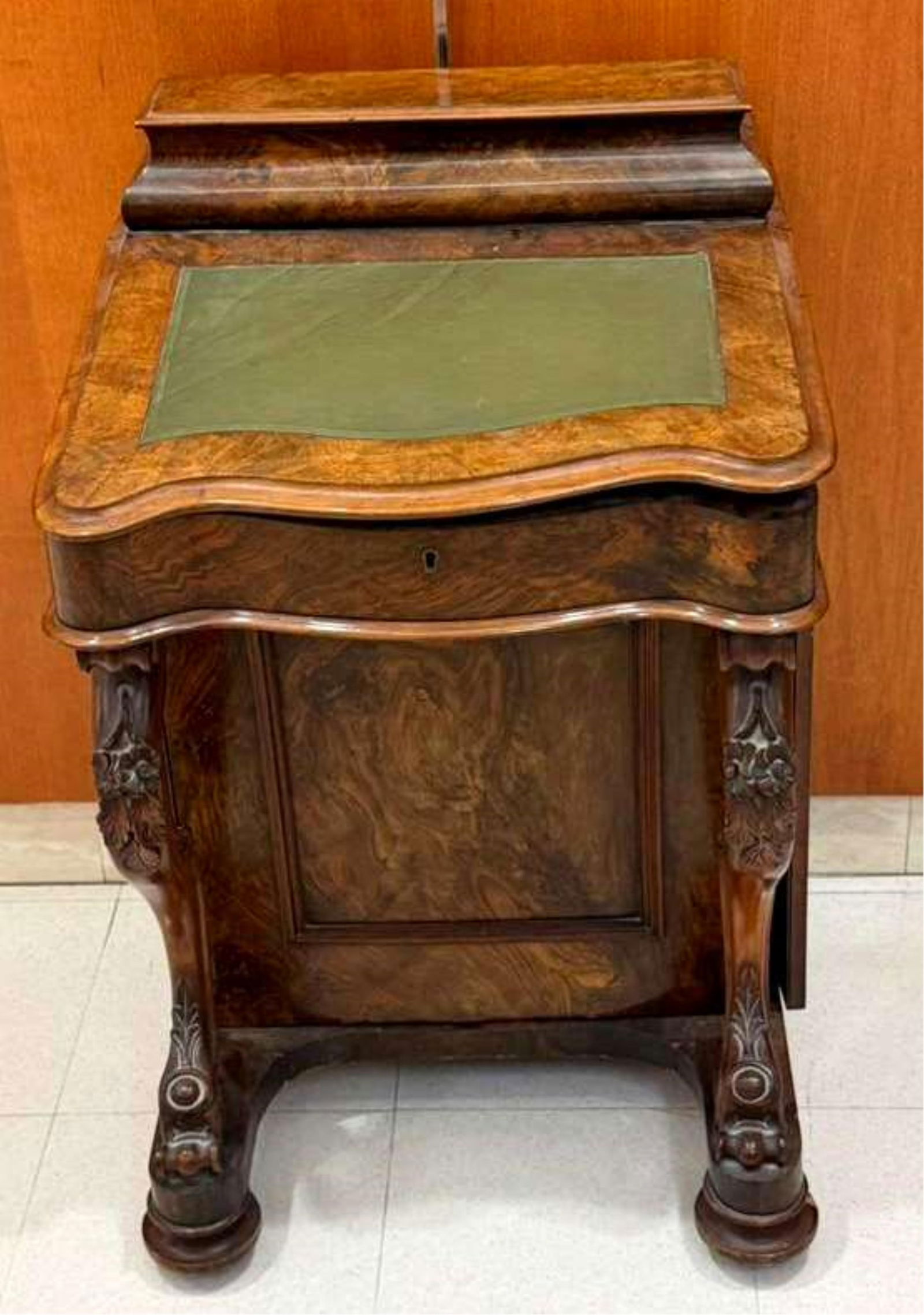 BURL-WALNUT DAVENPORT DESK late 19th century - H: 33". W: 21". D: 20 3/4".. (1 of 18)