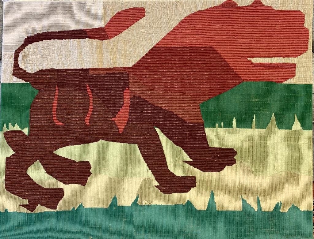 CONTEMPORARY TAPESTRY DEPICTING LION WOVEN BY IDA REINGOLD 20th century - App. 36 in. x 50 in.. (1 of 3)