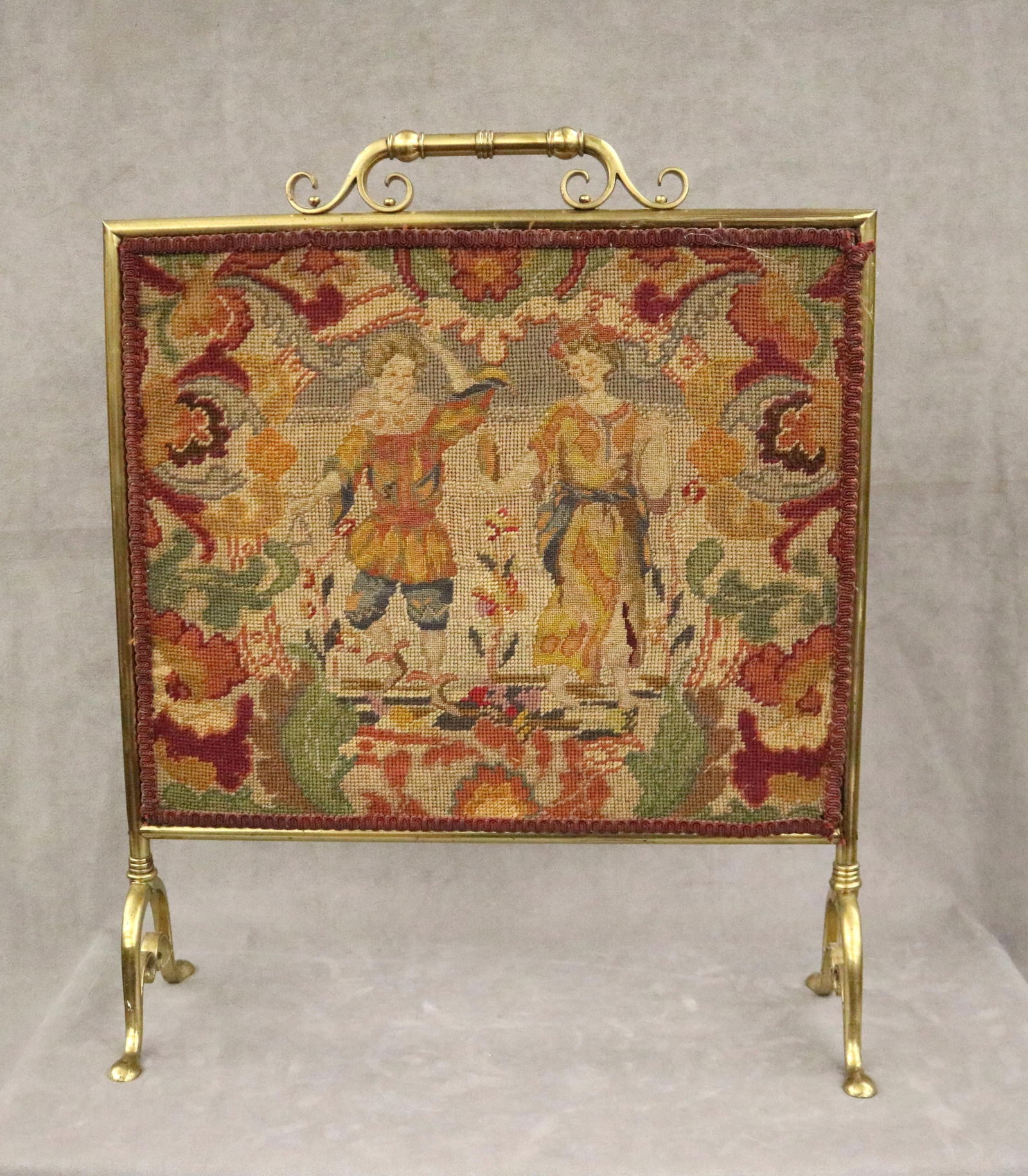 GROS-POINT AND PETIT-POINT PANEL DEPICTING RENAISSANCE COUPLE MOUNTED AS FIRE SCREEN 18th-19th (1 of 8)