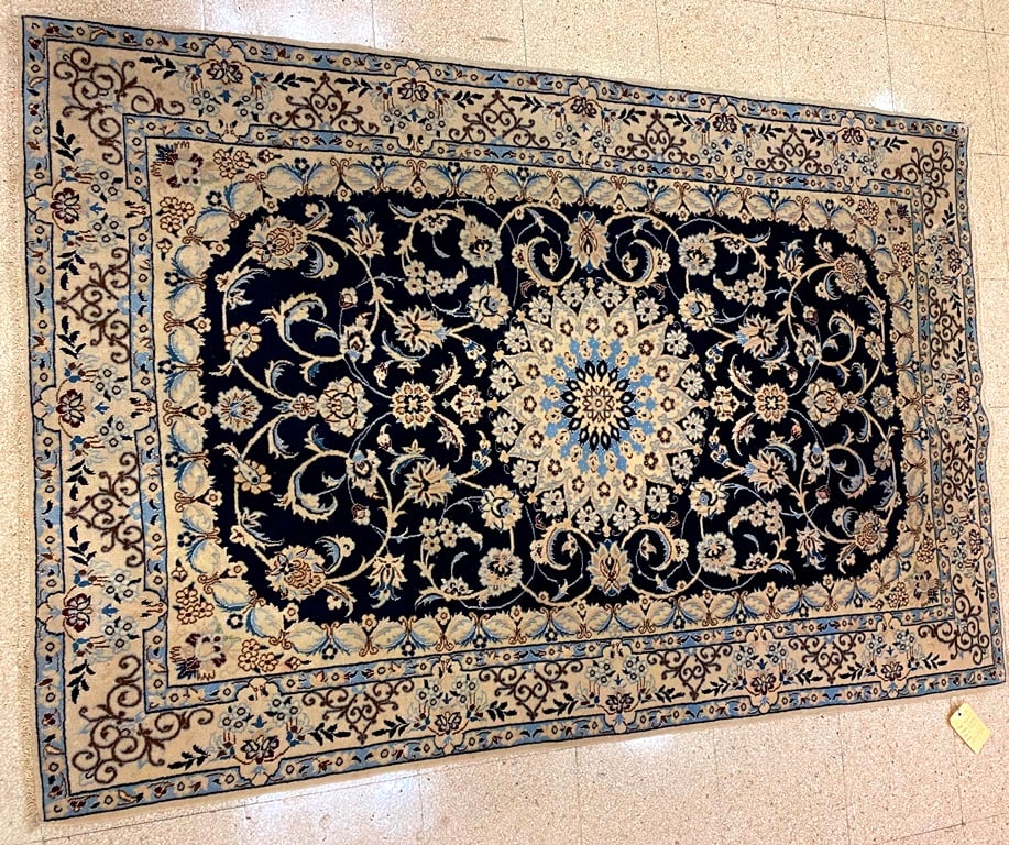 SILK AND WOOL NAIN RUG.: SILK AND WOOL NAIN RUG. - App. 4 ft. 4 in. x 6 ft. 7 in.