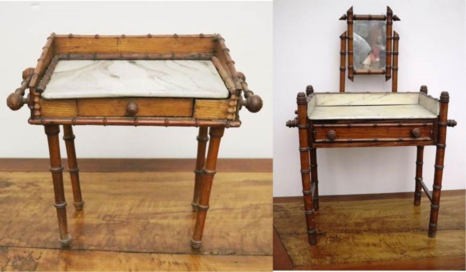 TWO EASTLAKE INFLUENCED MINIATURE/DOLL-SIZE WASHSTANDS - Larger, H: 32 in. W: 21 1/2 in. D: 11 in.. (1 of 12)