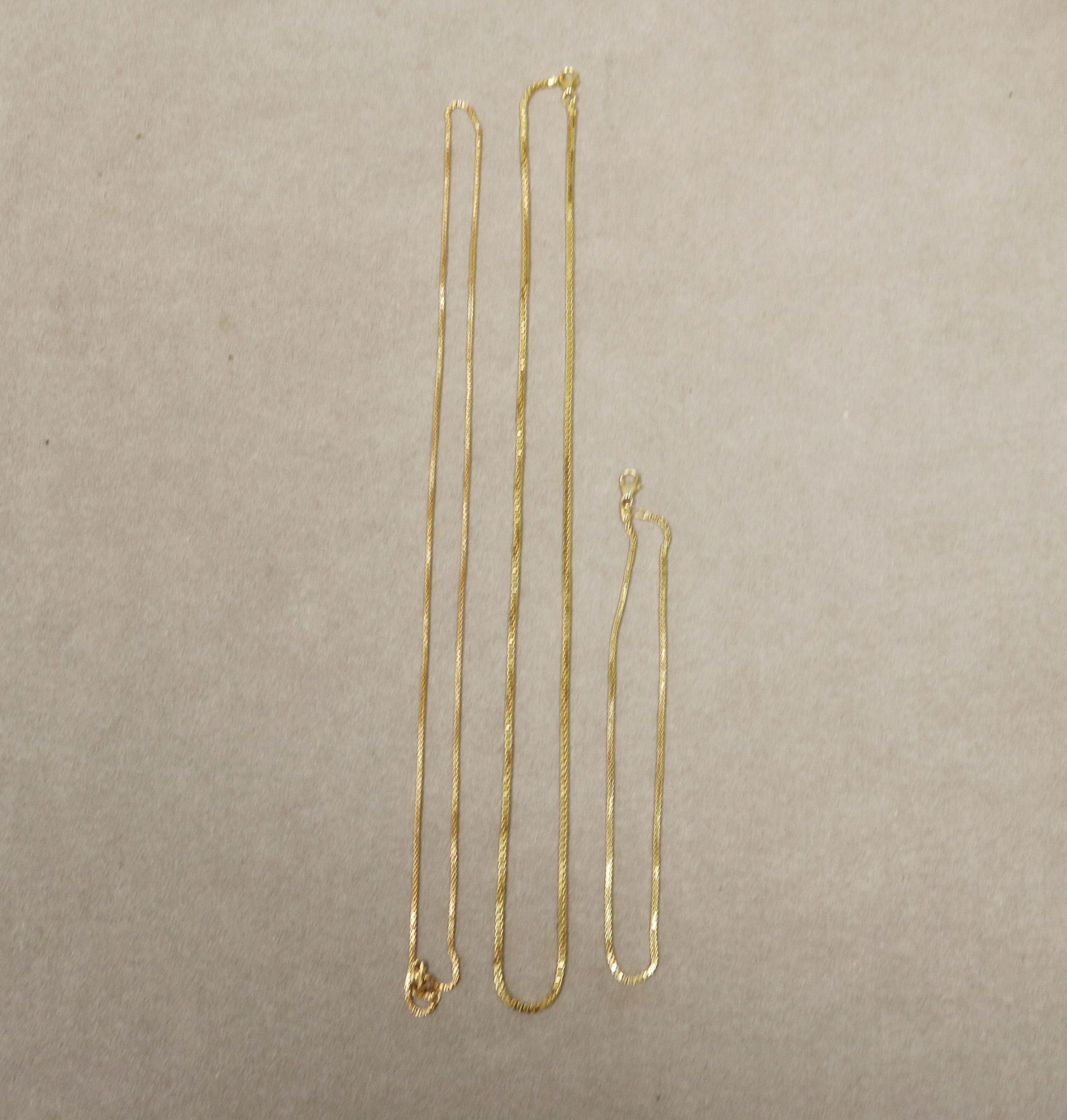 TWO 14K YELLOW GOLD DELICATE BOX-LINK CHAIN NECKLACES AND ONE ANKLE BRACELET - Chains, L: 20 in. Wt. (1 of 5)