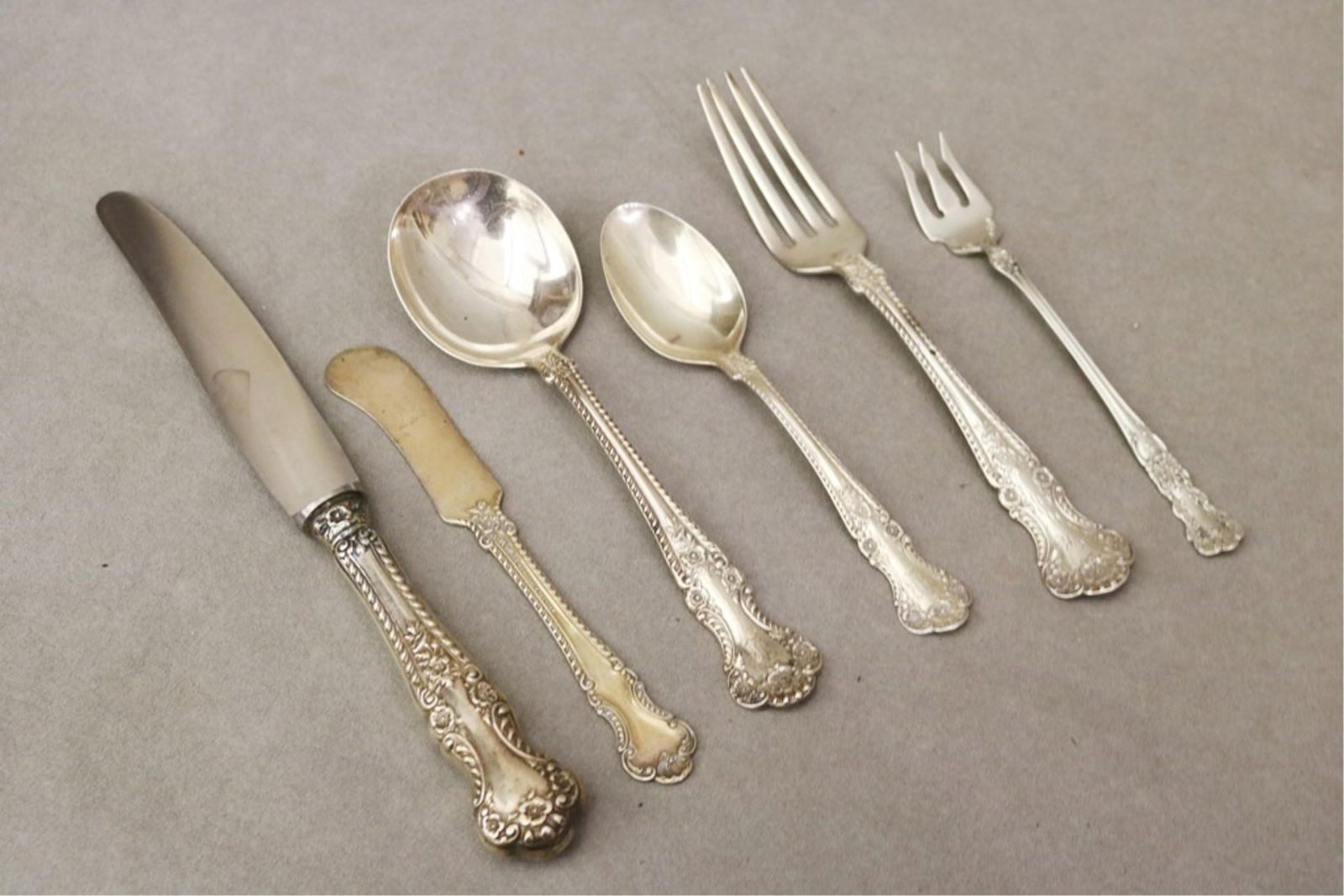 67-PIECE PARTIAL SERVICE GORHAM CO. "BUTTERCUP" PATTERN STERLING SILVER FLATWARE SET Monogrammed "B" (1 of 5)