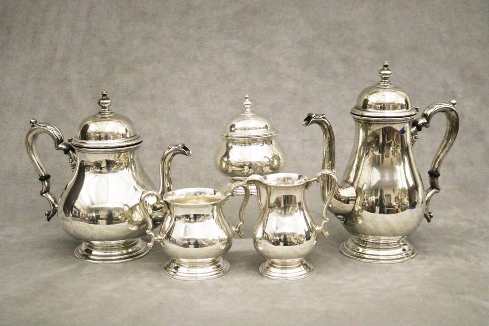 FIVE-PIECE INTERNATIONAL CO. "KENILWORTH" PATTERN STERLING SILVER TEA/COFFEE SERVICE - Wt. 72.6 troy (1 of 6)