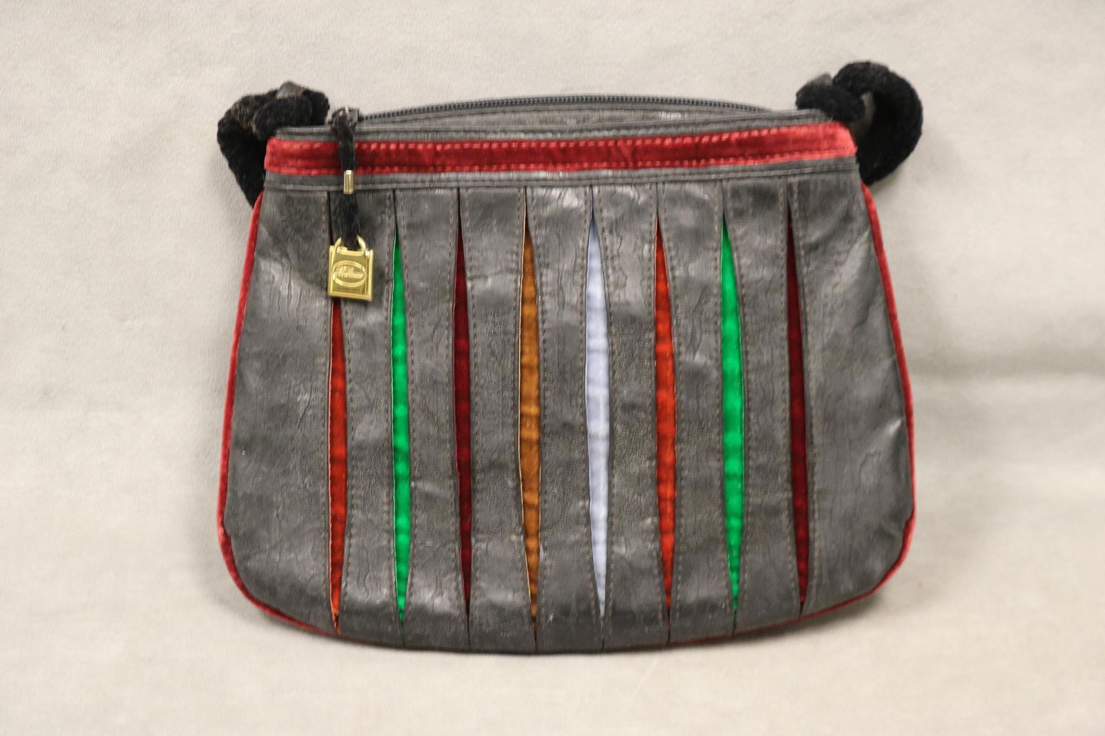 ITALIAN MULTICOLOR TEXTURED BLACK LEATHER BAG - .: ITALIAN MULTICOLOR TEXTURED BLACK LEATHER BAG