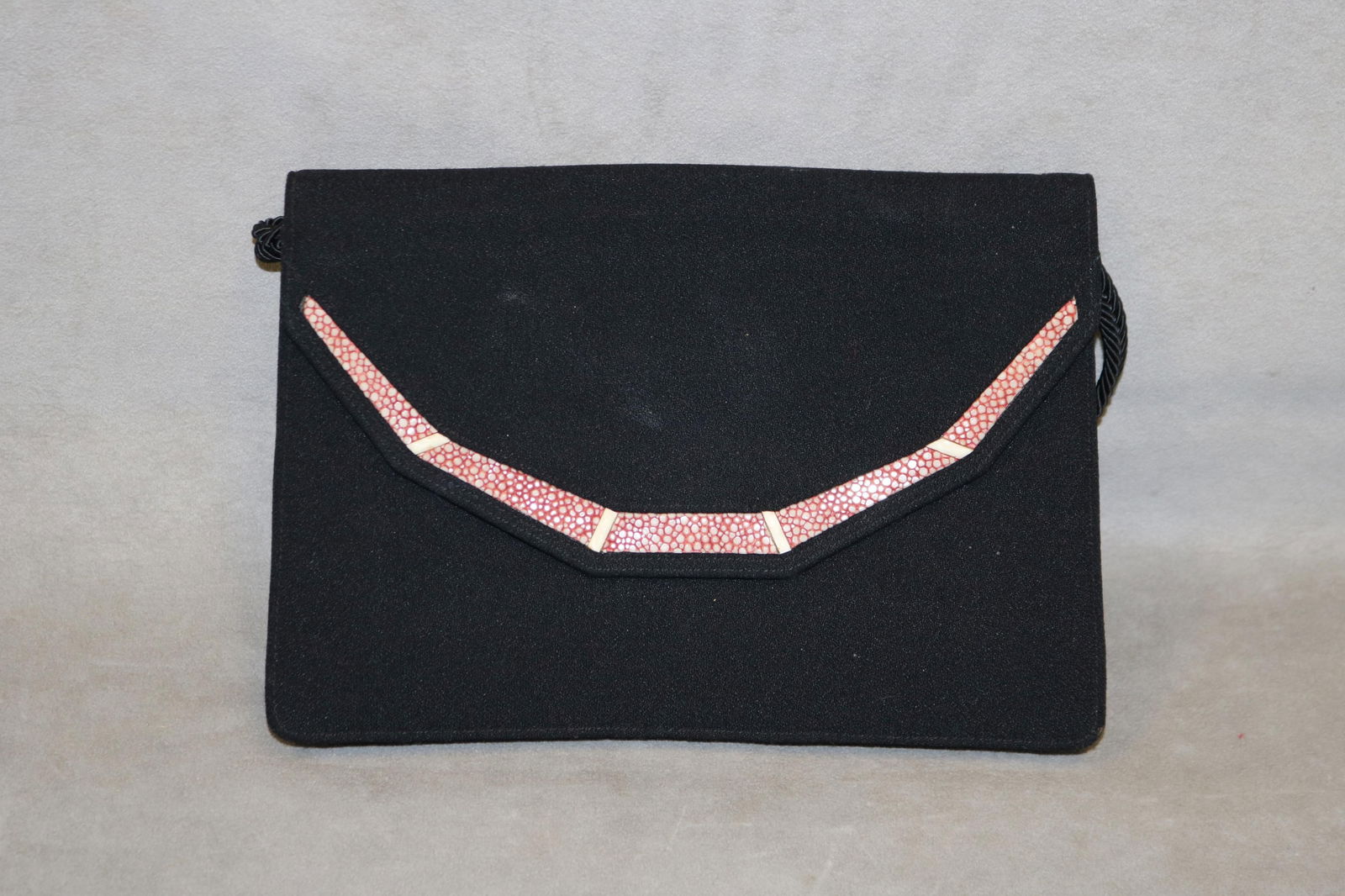 MORABITO BLACK FABRIC EVENING BAG WITH SHAGREEN TRIM - . (1 of 4)