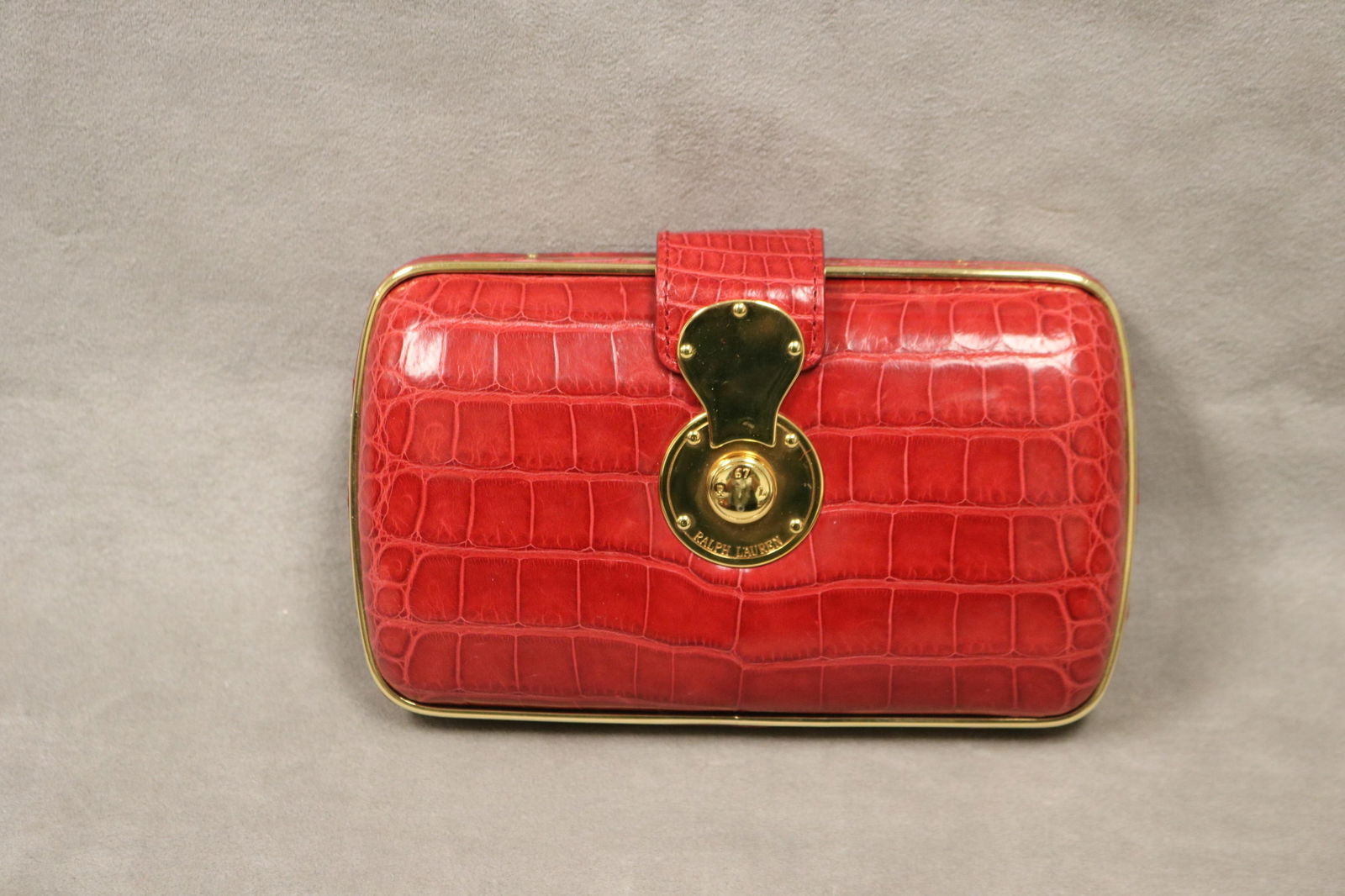 RALPH LAUREN RED ALLIGATOR-EMBOSSED CLUTCH OR MINAUDIERE - . (1 of 5)
