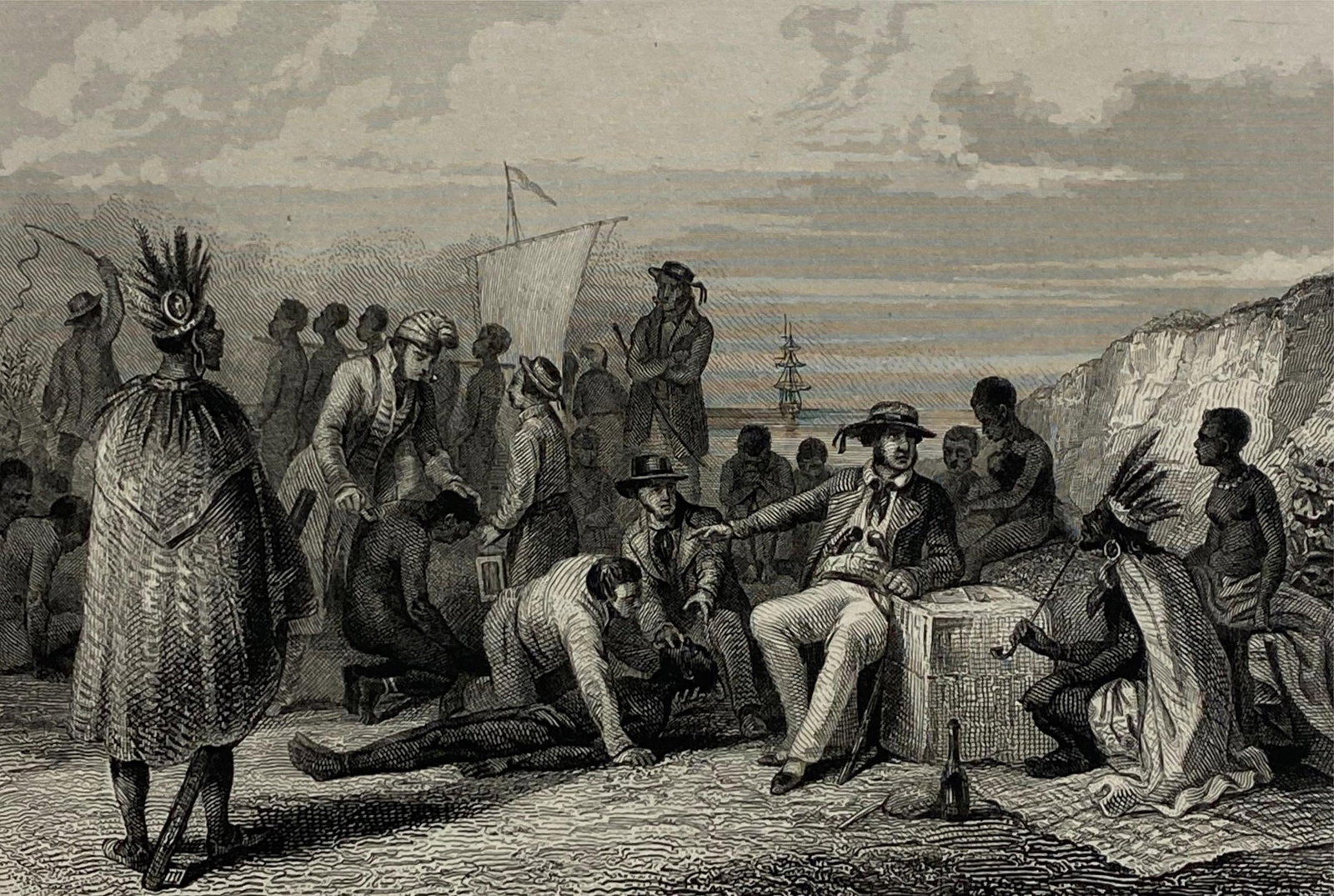 "Côte Est d'Afrique, commerce des esclaves à Zanzibar" (East Coast of Africa, Slave Trade in: "Côte Est d'Afrique, commerce des esclaves à Zanzibar" (East Coast of Africa, Slave Trade in Zanzibar), 19th century This 19th-century engraving, titled Côte Est d'Afrique, commerce des esclaves à