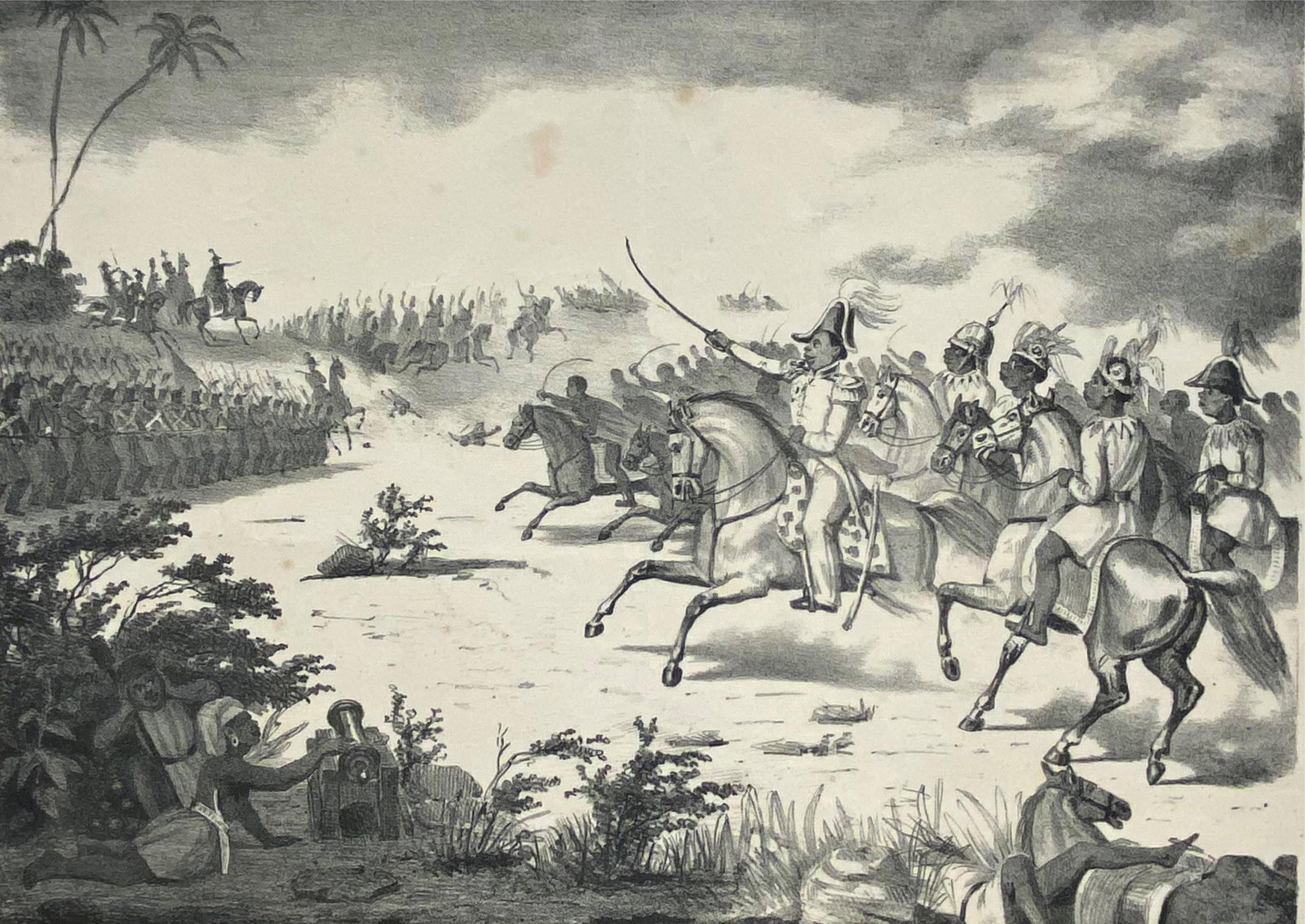 Battle between the troops of the Emperor Faustin I of Haiti and the Republic St. Domingo, April 1851: Battle between the troops of the Emperor Faustin I of Haiti and the Republic St. Domingo, April 1851 Lithograph Unframed. This lithograph depicts a pivotal engagement from April 1851 during the Domini