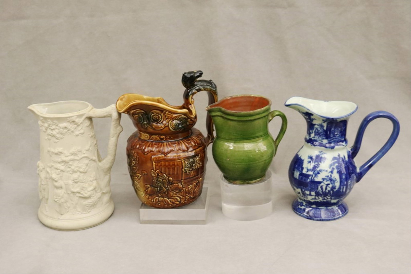 ASSORTED VINTAGE ENGLISH AND OTHER CERAMIC PITCHERS - Tallest, H: 9 3/4 in..: ASSORTED VINTAGE ENGLISH AND OTHER CERAMIC PITCHERS Tallest, H: 9 3/4 in.