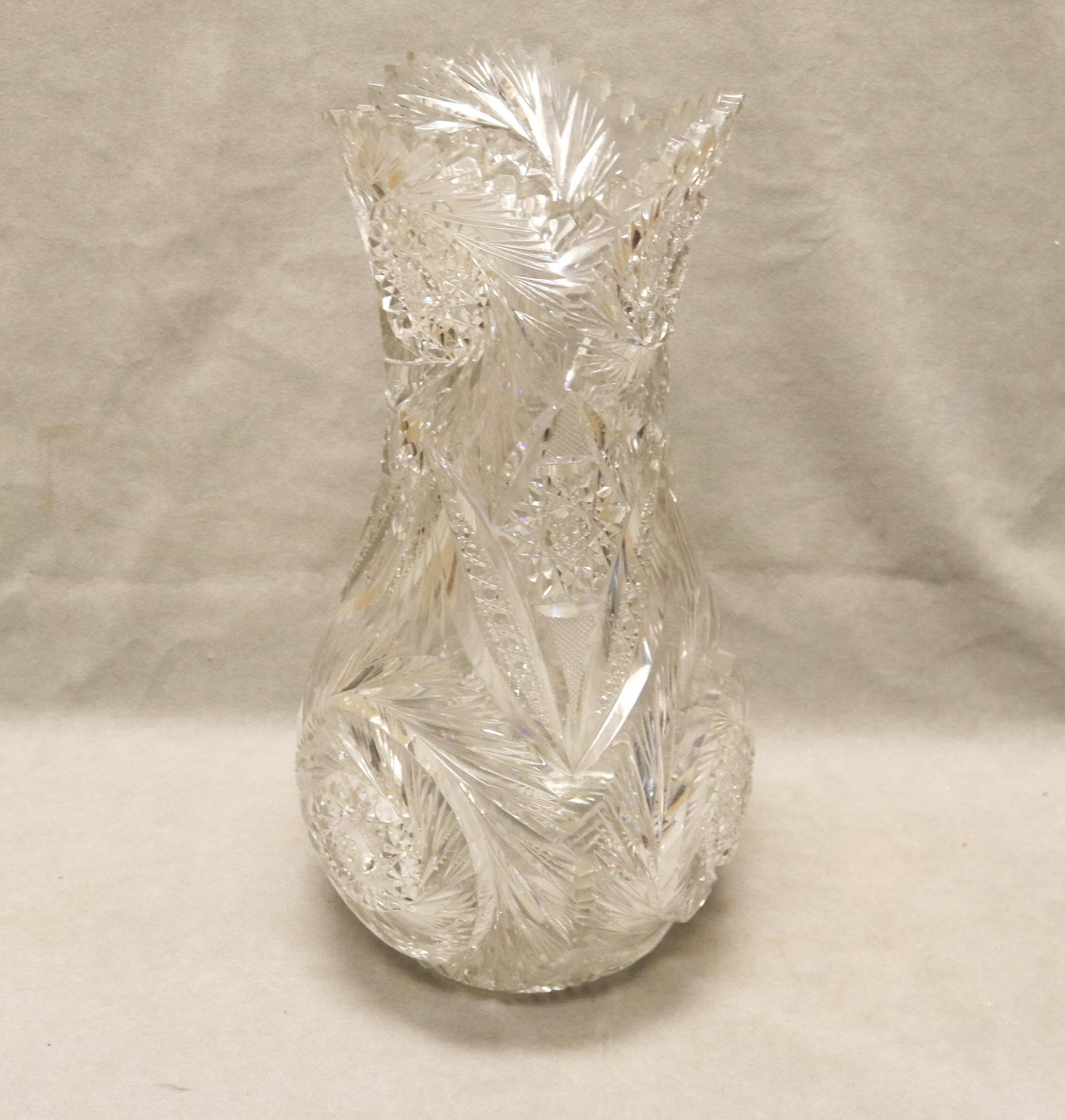 AMERICAN BRILLIANT PERIOD CUT COLORLESS CRYSTAL VASE - Height: 16".. (1 of 12)