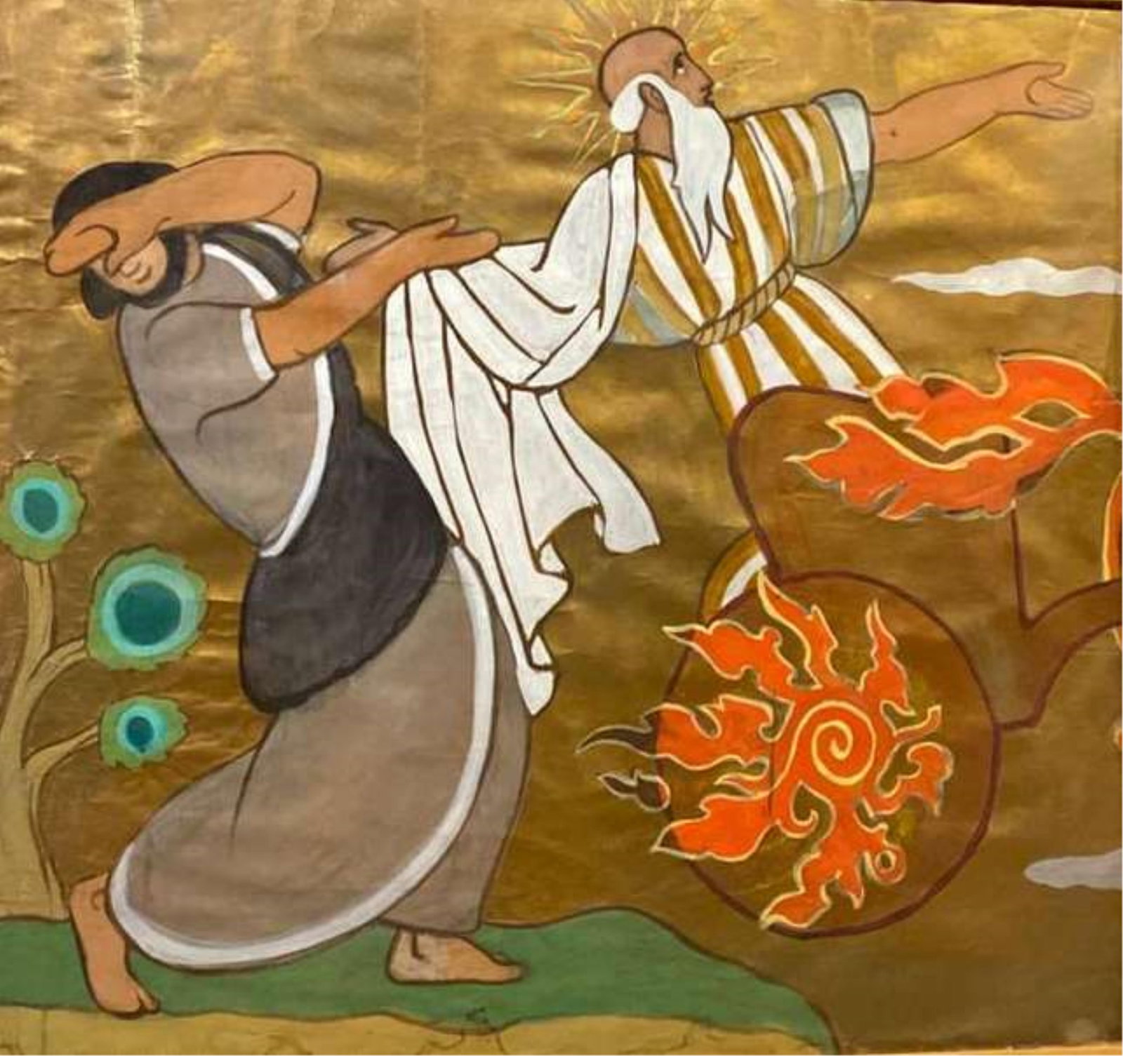 JAN DE ROSEN, (Polish 1891–1982). Cartoon for The National Basilica (Washington D.C.) mosaic,: JAN DE ROSENPolish, 1891–1982Cartoon for The National Basilica (Washington D.C.) mosaic, Chariots of Fire, Apse of Upper ChurchMixed media on paper: crayon or chalk and/or gouache on brown paperUnsi