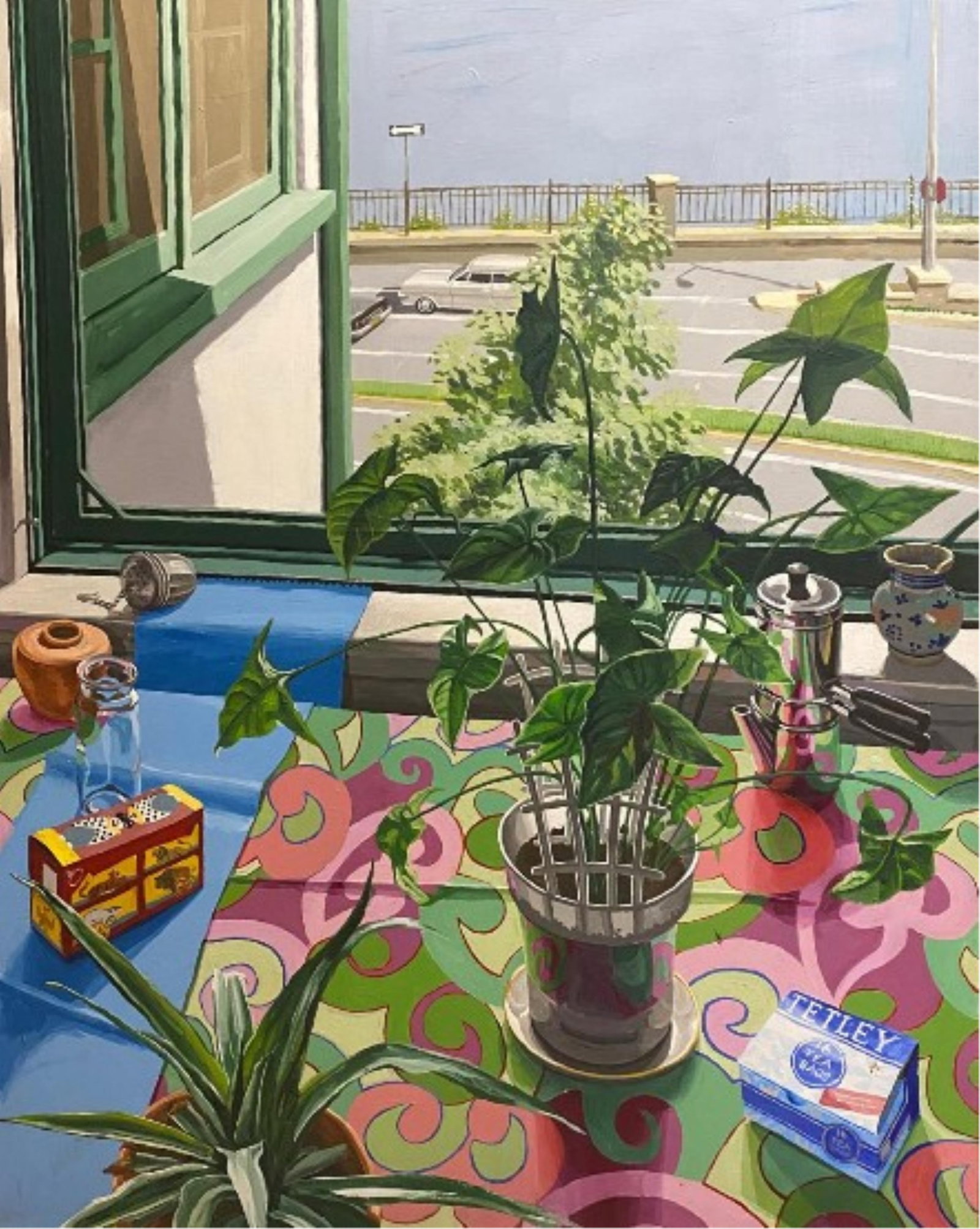 NANCY HAGIN, (American born 1940). Highway Window, 1969, Oil on canvas, 66 x 54 inches: NANCY HAGINAmerican, born 1940Highway Window, 1969Oil on canvasSigned and dated "8/69" lower right hand corner. Verso titled. Framed.66 x 54 inches ARTIST PROFILE: American artist Nancy