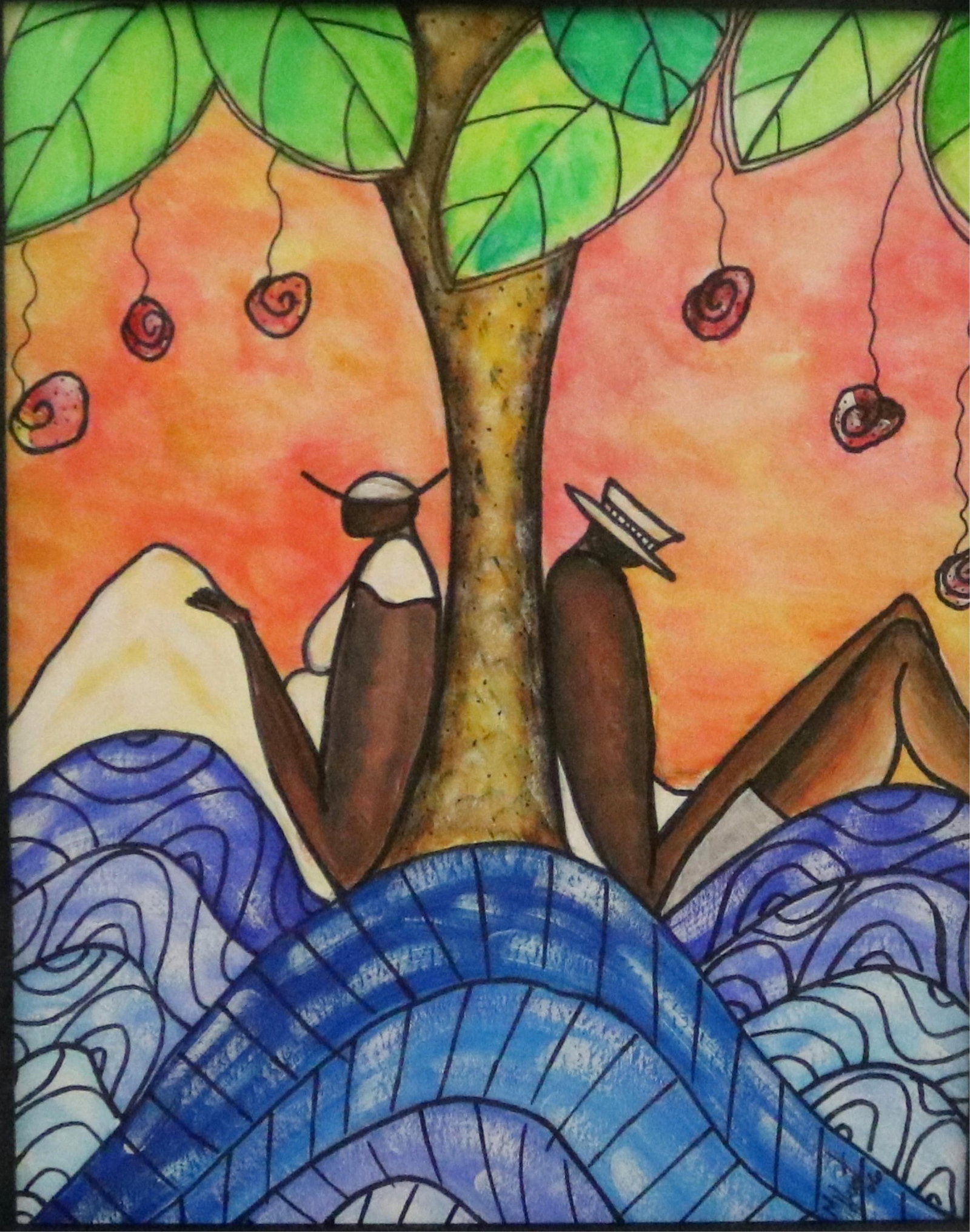 MARLON HUNT, (Bahamian born 1971). Chillin Out, 2006, Watercolor, 8 x 10 inches (excluding picture: MARLON HUNTBahamian, born 1971Chillin Out, 2006WatercolorSigned and dated lower right. Framed. Not examined out of frame.8 x 10 inches (excluding picture frame) ARTIST PROFILE: Marlon H