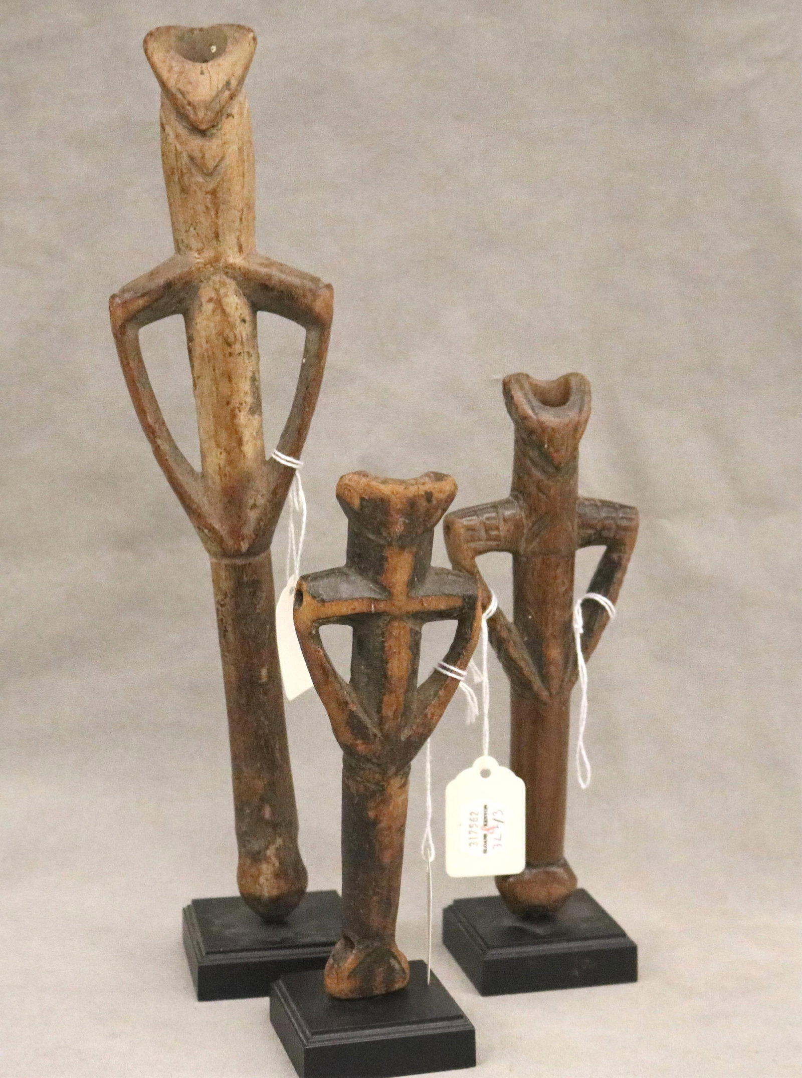 BURKINA FASO MOSSI ANTHROMORPHIC FLUTES - Height: 13 inches (tallest flute). (1 of 16)