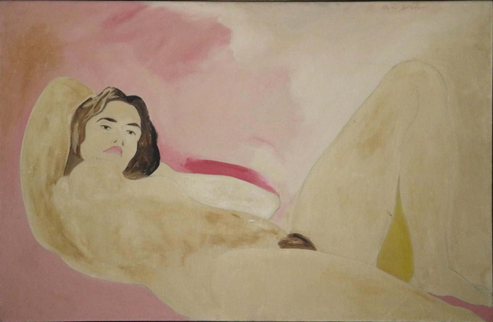 BEN (FRANKLIN) JOHNSON, (American 1902-1968). Resting Figure in Rose, Oil on canvas, 32 x 49 inches;: BEN (FRANKLIN) JOHNSONAmerican, 1902-1968Resting Figure in RoseOil on canvasOil on canvas. Signed upper right. Framed.32 x 49 inches; frame: 33 x 50 inches ARTIS PROFILE: Ben Johnson (1