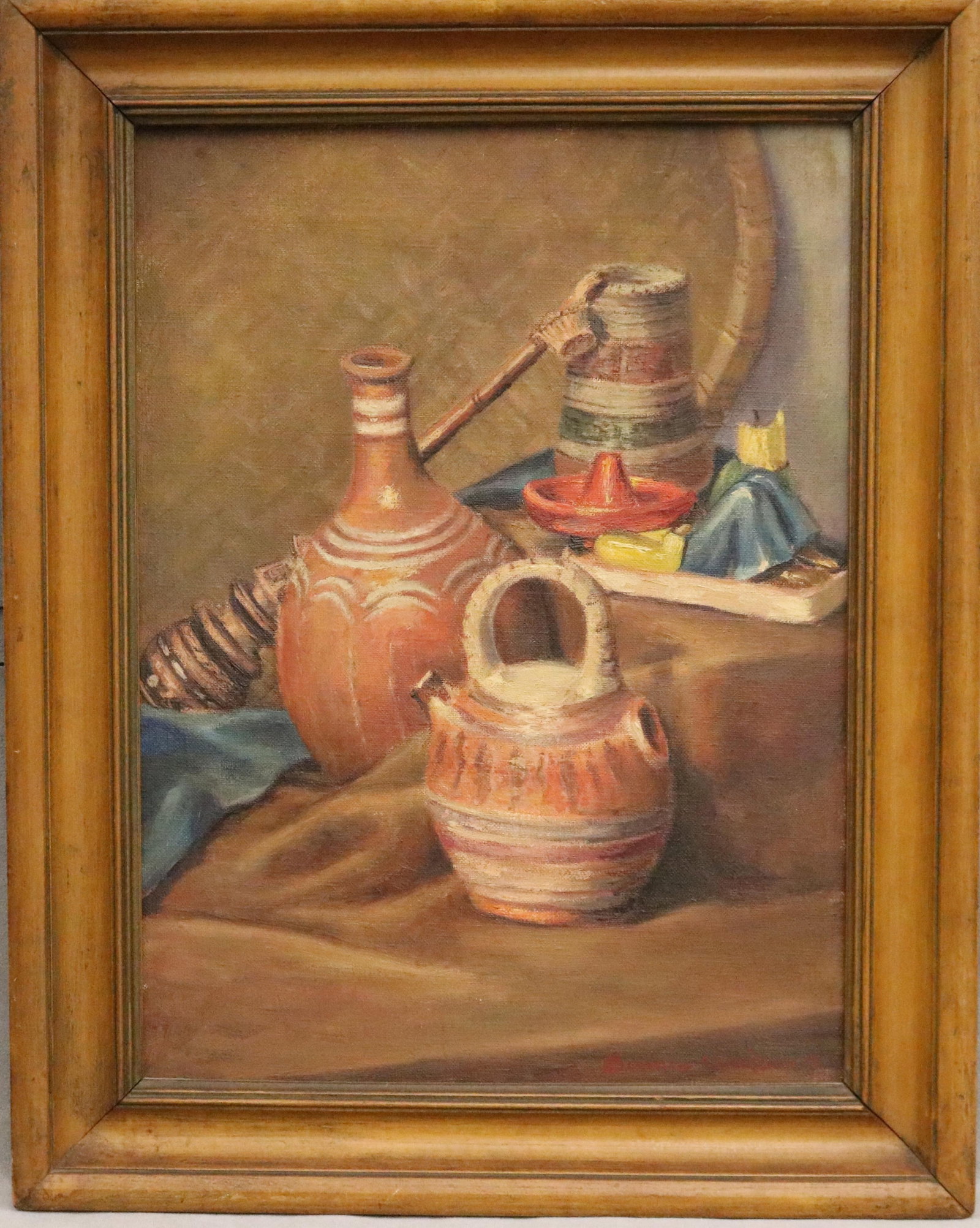 BONNIE WALSON, (American 20th century). Two works: Blue Garafe (1943) and New Mexico Still Life: BONNIE WALSONAmerican, 20th centuryTwo works: Blue Garafe (1943) and New Mexico Still Life (1941)Oil on canvas.Each one signed and framed. Blue Garafe 13.5 x 19.25 inches; frame 17.75 x 23.5 inches da