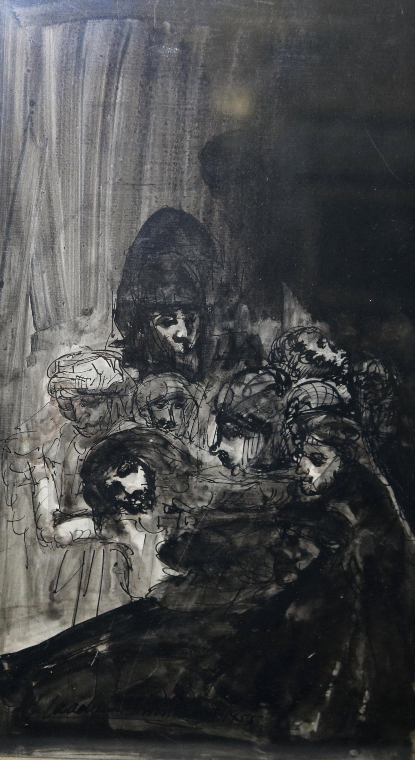 JOACHIM PROBST, (American 1913 – 1980). Movements, 1955, Mixed media, Dimensions: 13 x 7.5; frame:: JOACHIM PROBSTAmerican, 1913 – 1980Movements, 1955Mixed mediaWatercolor and possibly gouache on paper. Artist signed and dated lower left.Dimensions: 13 x 7.5; frame: 17.11.5 inches ARTIS