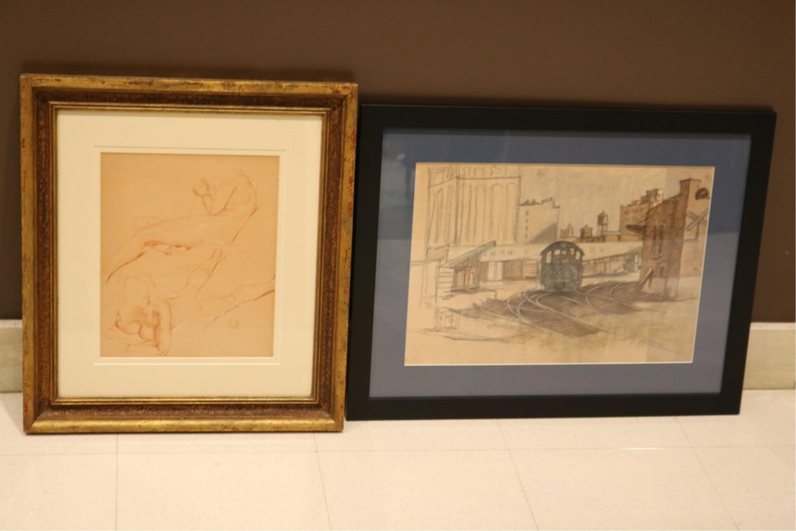 TED SETH JACOBS, (American 1927–2019). Two works: "Quiet Thoughts", Sepia and pencil on paper,: TED SETH JACOBSAmerican, 1927–2019Two works: "Quiet Thoughts"Sepia and pencil on paper"Quiet Thoughts" (frame): 19.5 x 20.5 inches ARTIST PROFILE: Ted Seth Jacobs (1927–2019) was a profoundly