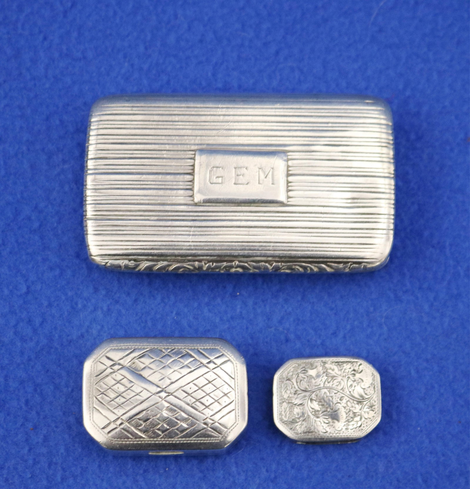 TWO GEORGIAN SILVER NUTMEG GRATERS AND A PATCH BOX - Wt. 3 troy oz.. (1 of 9)