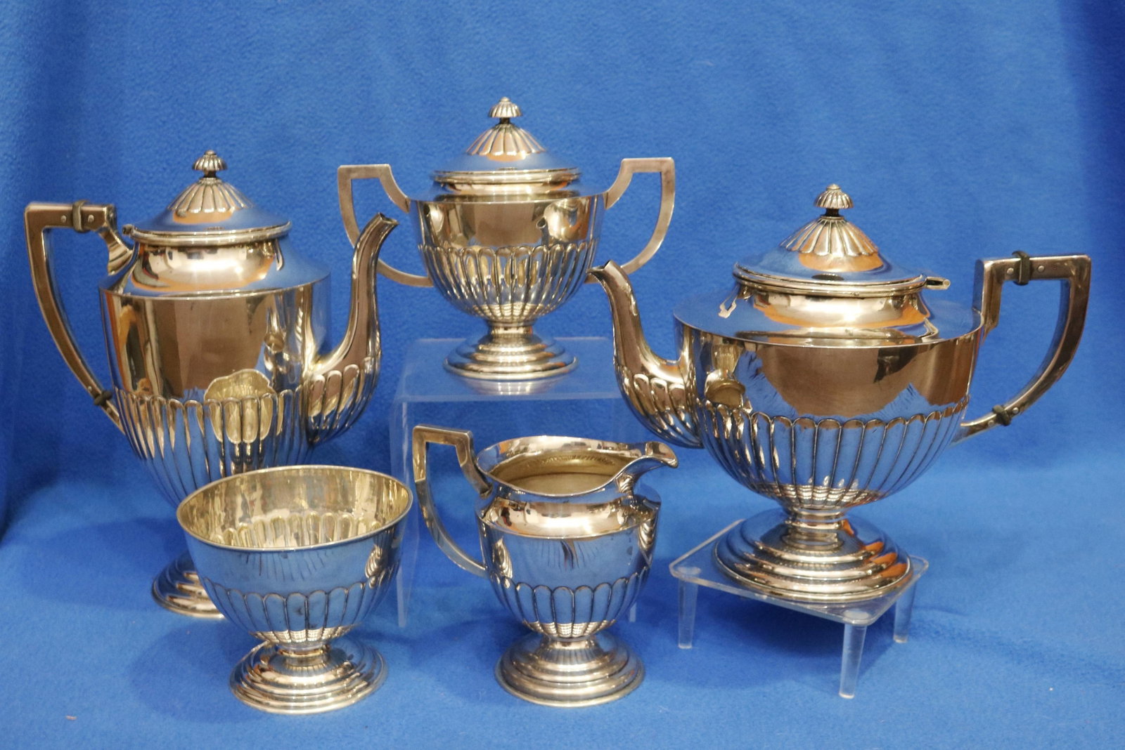 FIVE-PIECE JAPANESE SILVER NEOCLASSICAL STYLE TEA/COFFEE SERVICE - Coffee pot, H: 10 in. Wt. 75 troy (1 of 13)