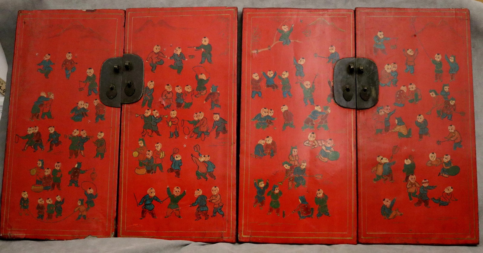 FOUR CHINESE DECORATIVE PANELS DEPICTING CHILDREN AT PLAY - . (1 of 16)