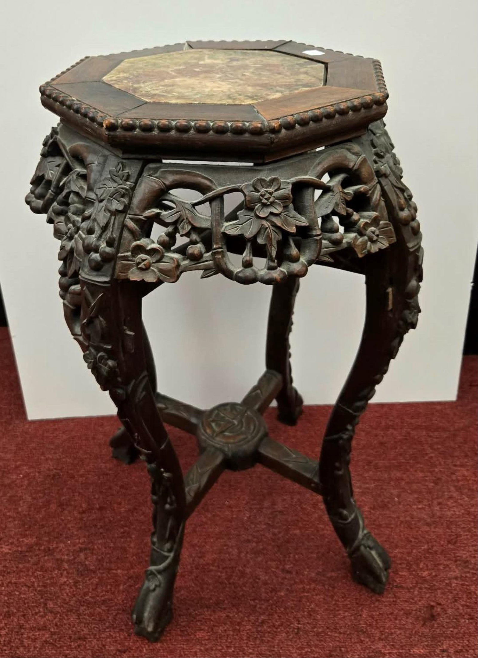 CHINESE FLORAL AND PIERCED TABOURET late 19th-early 20th century - H: 24 1/2 in. Top, D: 11 3/4 in.. (1 of 3)