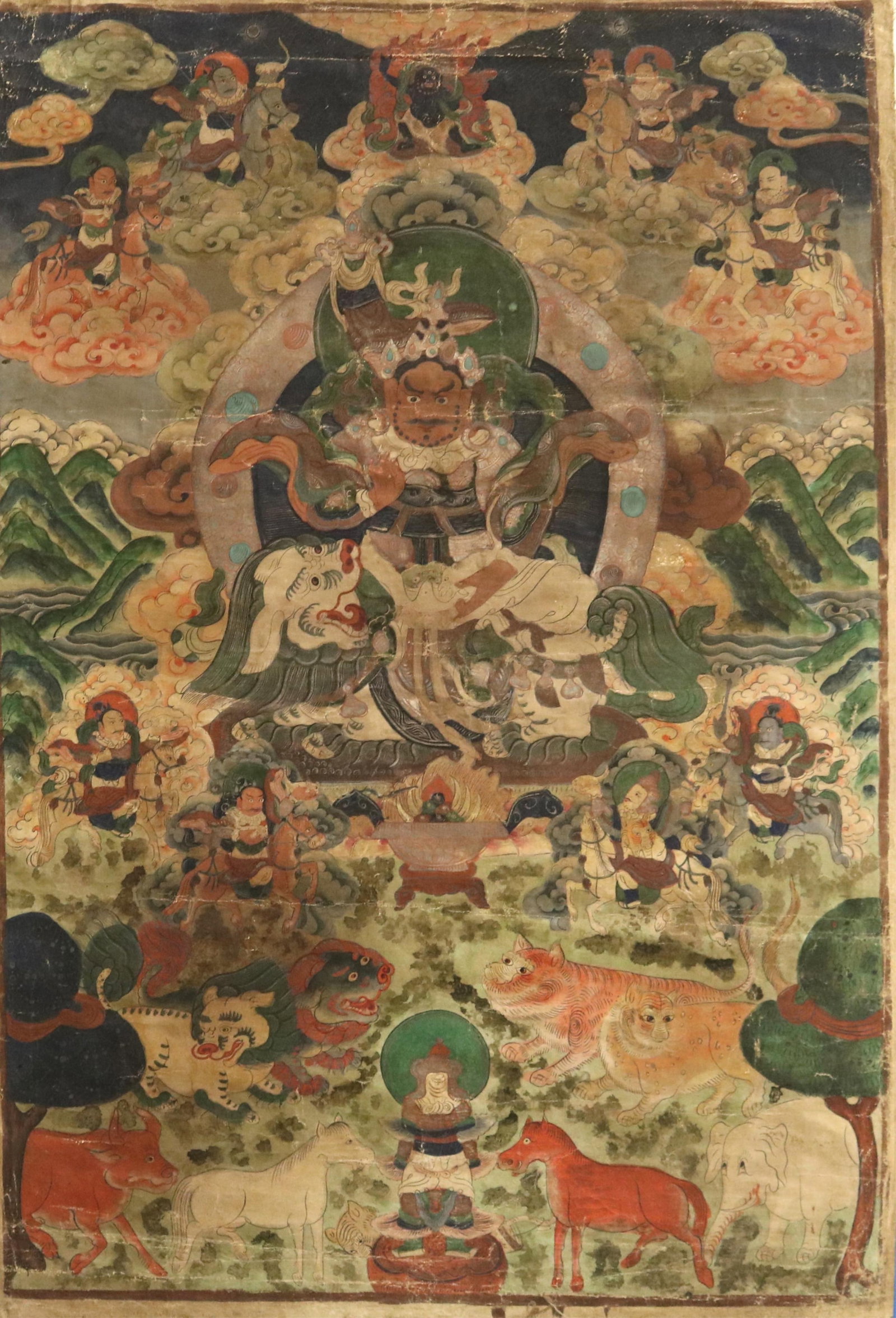 TIBETAN THANGKA OF A WRATHFUL DEITY - (approx.) 26.5 x 18 inches. (1 of 20)