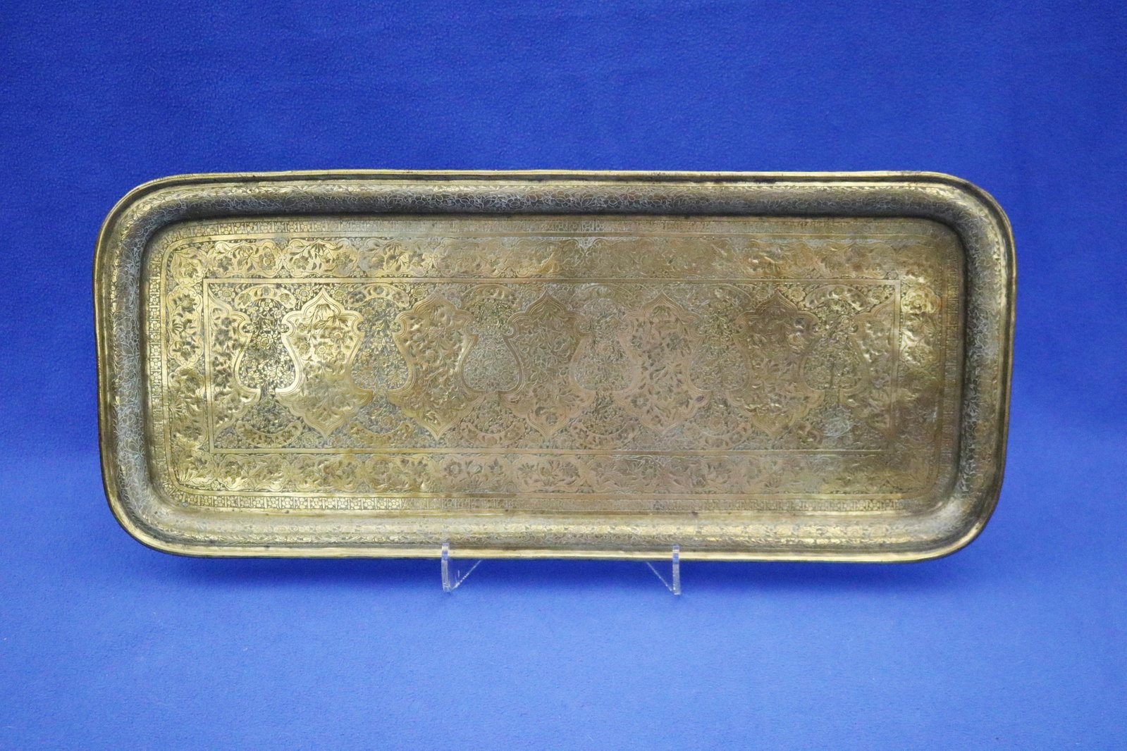TWO VINTAGE INDIAN BRASS RECTANGULAR TRAYS - . - 10
