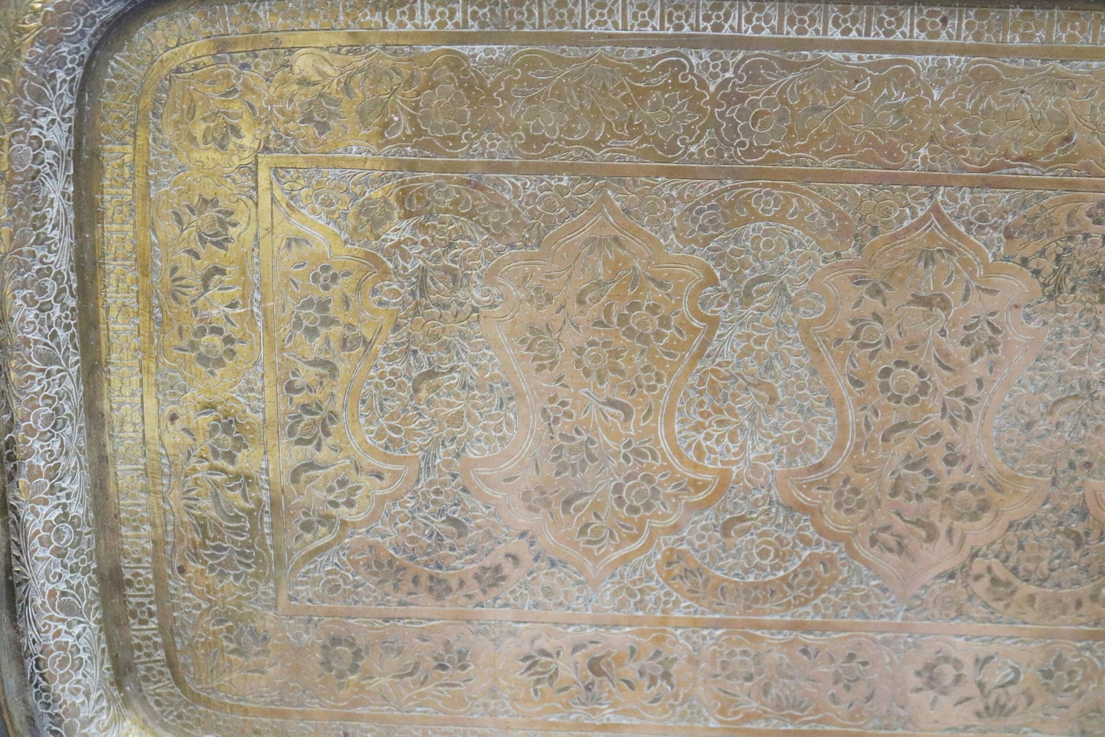TWO VINTAGE INDIAN BRASS RECTANGULAR TRAYS - . - 11