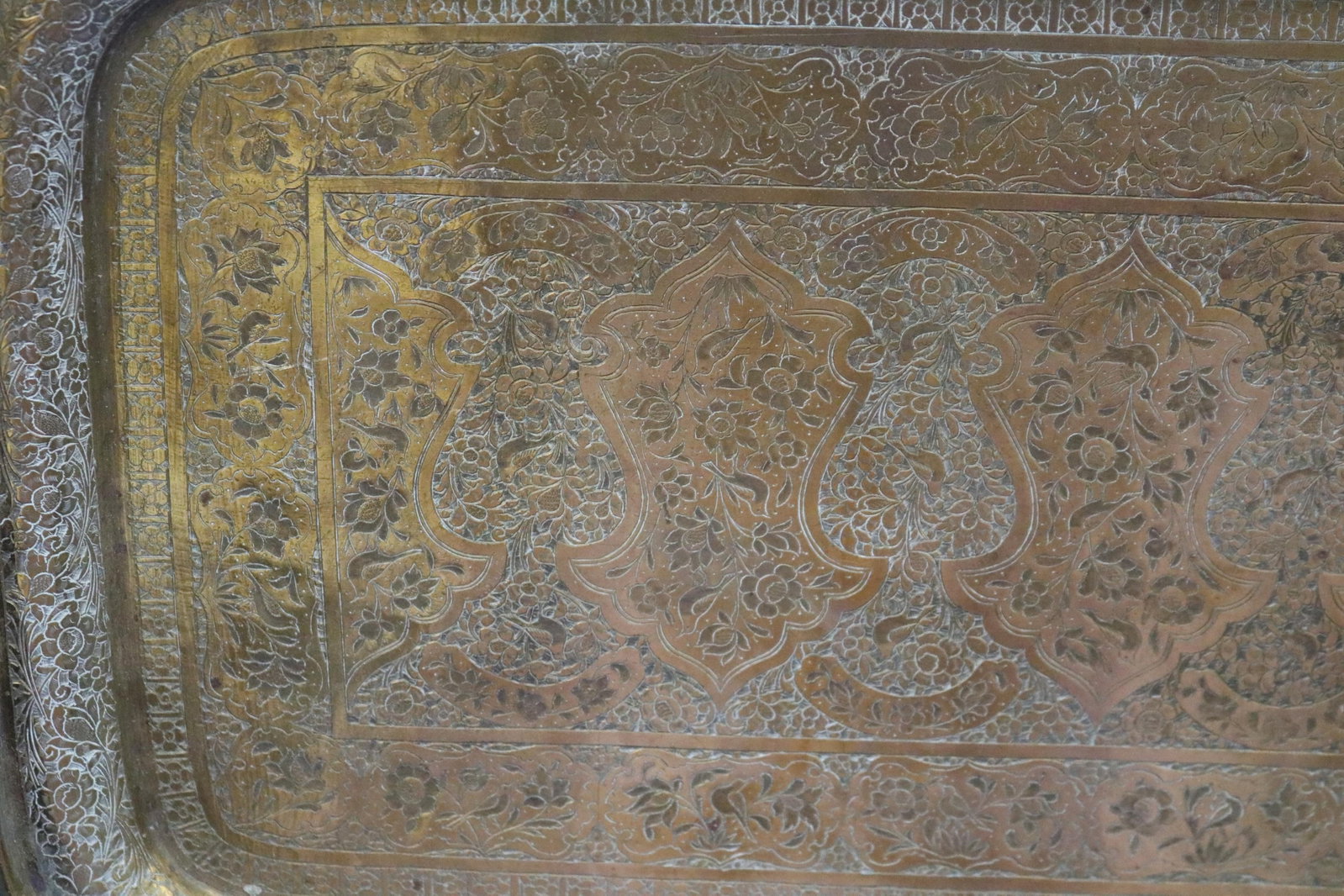 TWO VINTAGE INDIAN BRASS RECTANGULAR TRAYS - . - 12
