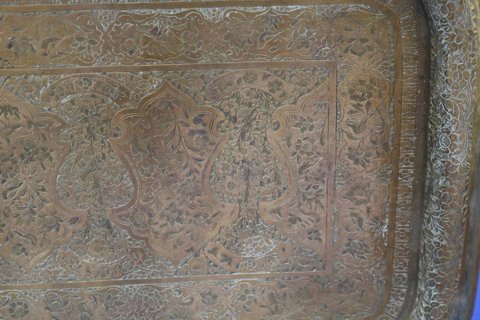 TWO VINTAGE INDIAN BRASS RECTANGULAR TRAYS - . - 14