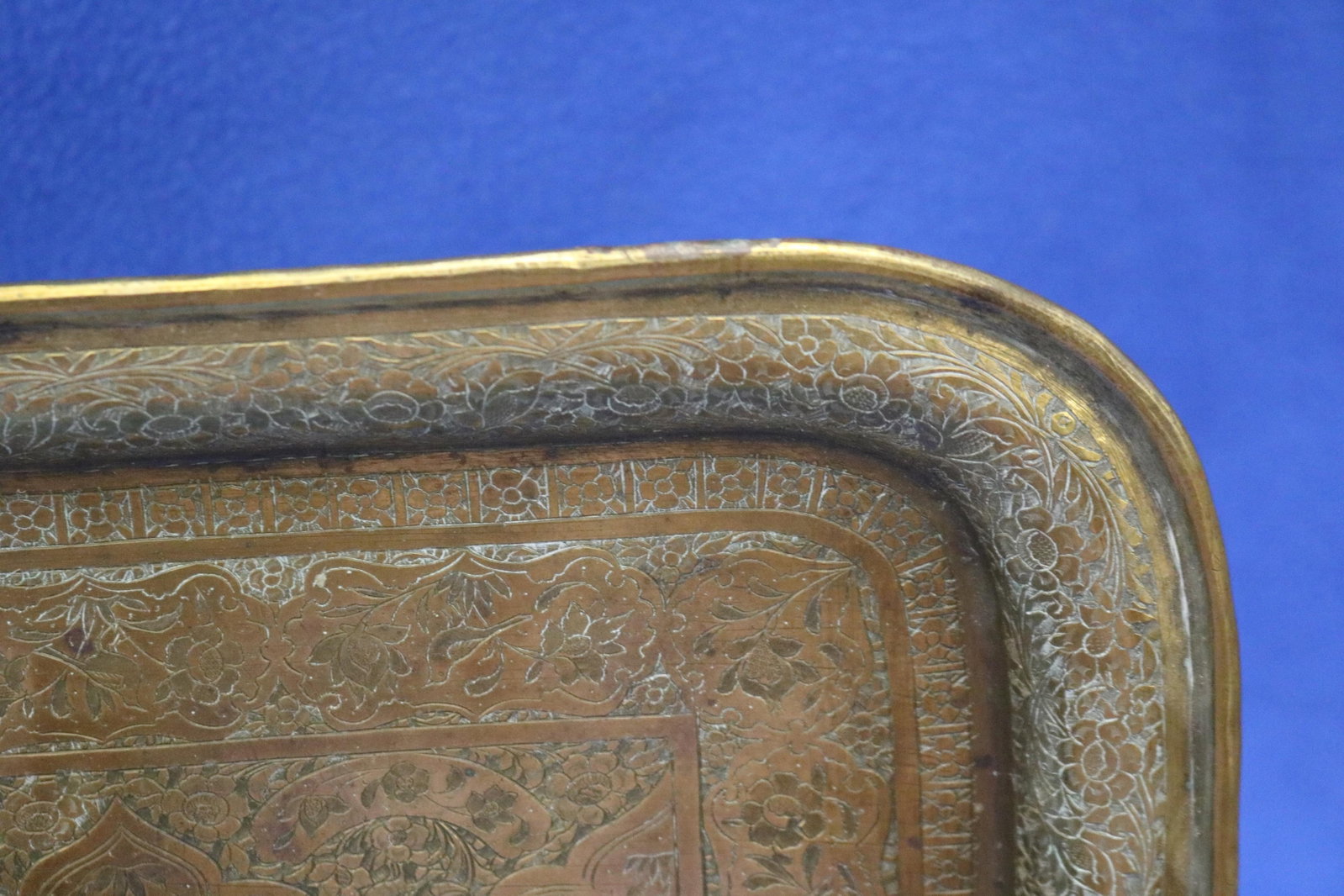 TWO VINTAGE INDIAN BRASS RECTANGULAR TRAYS - . - 15